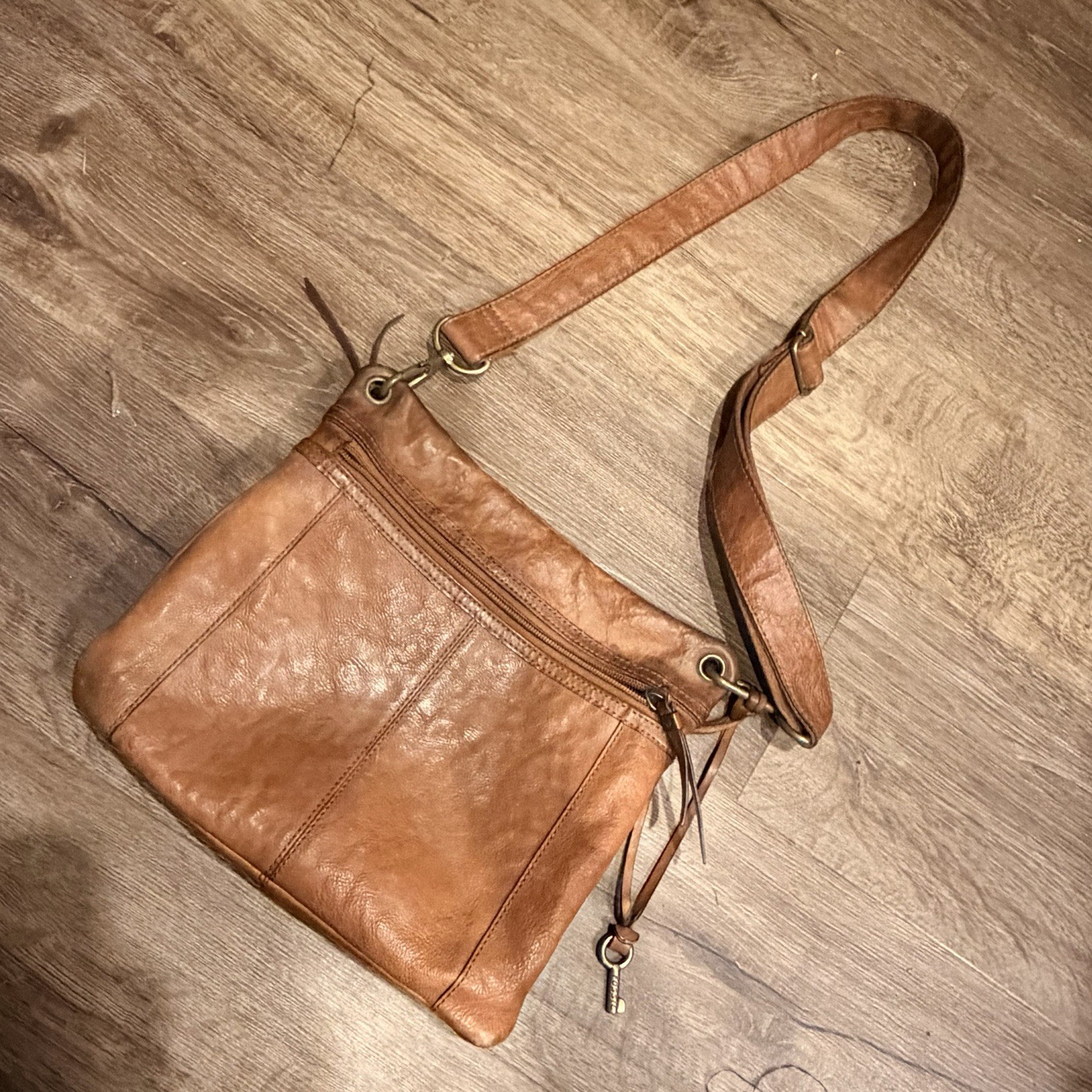 Fossil Women’s Patchwork Shoulder Bag Brown Multicolor Zip Detachable Strap