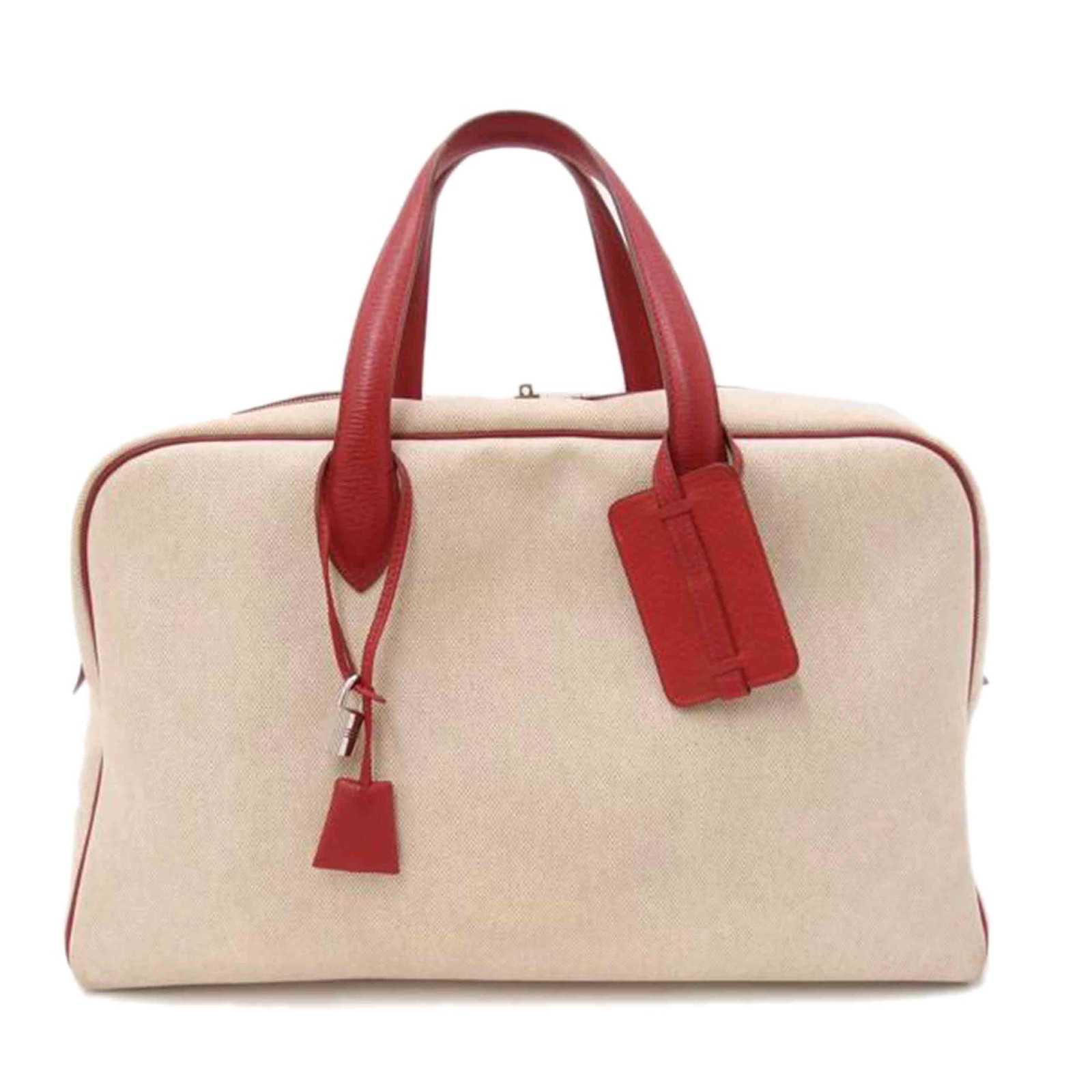 HERMES Victoria 43 Toile H Canvas Boston Travel Bag 17.1×10.2×7.9 inch Clochette
