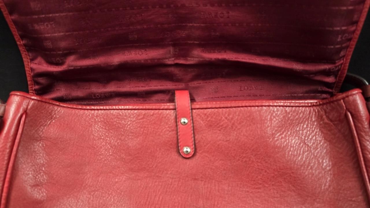 New Loewe Heritage Leather Shoulder Bag, Red 13in x 9in x 2.5in, w/Keys, Vintage