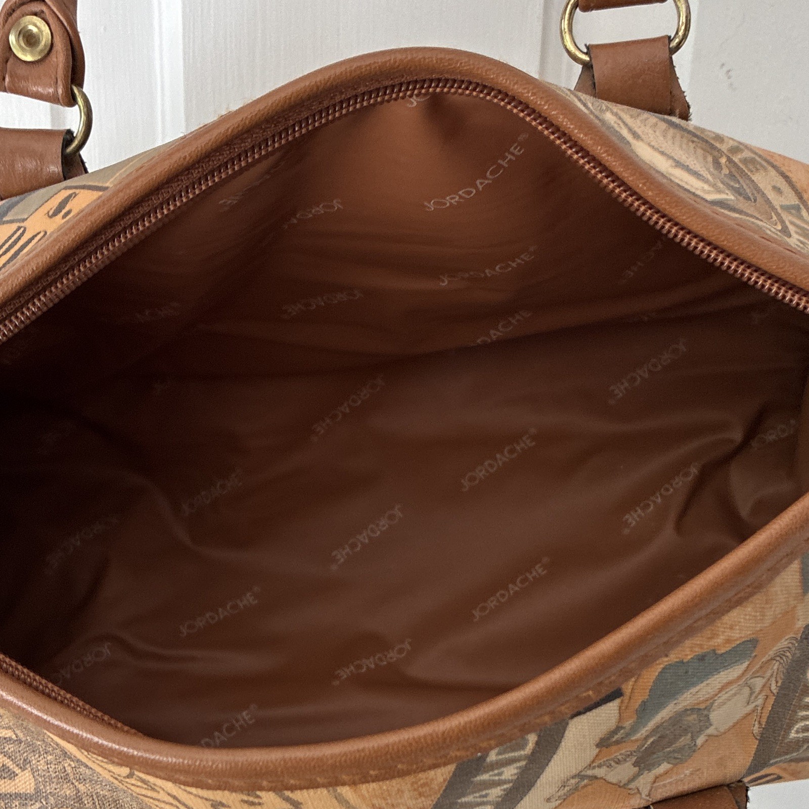 VTG Jordache brown tan satchel with travel tags