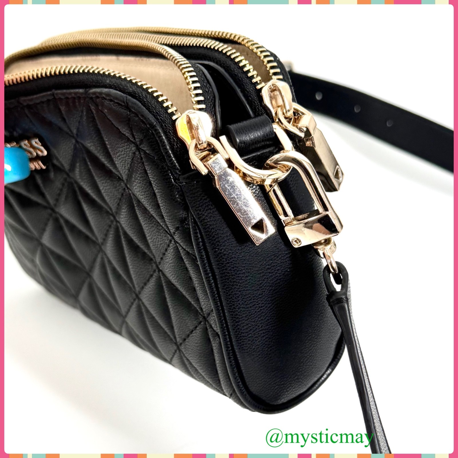 Women’s GUESS Classic Jet Black Quilted Faux Leather Crossbody Bag Medium Purse