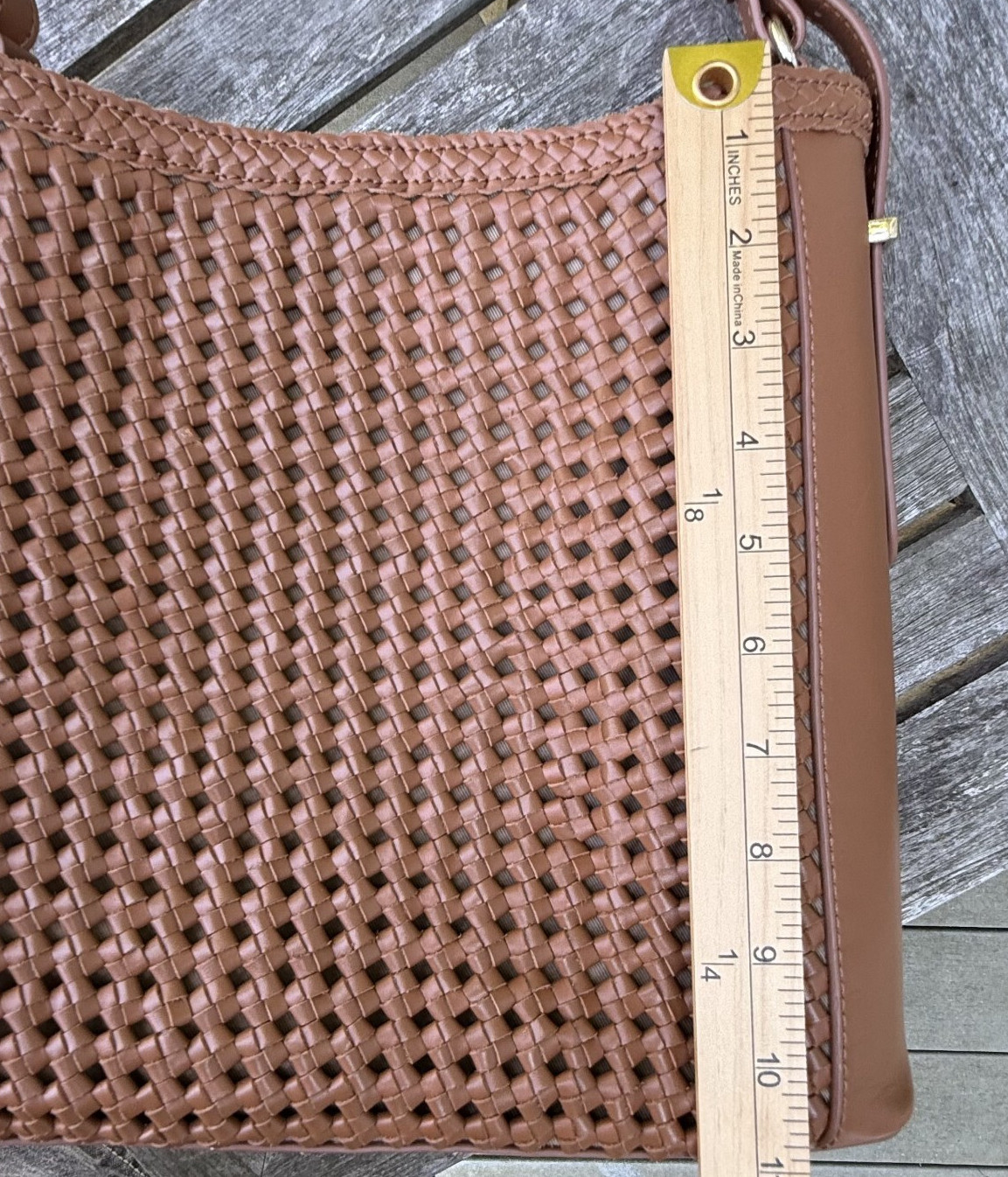 Talbots Woven Leather Hobo Bag Camel Medium-to-Large Size (12x11x5 inches)