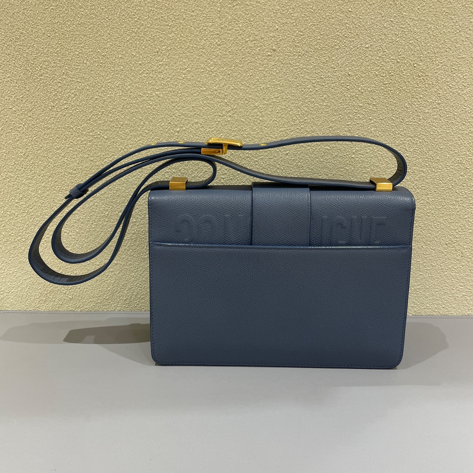 CHRISTIAN DIOR 30 Montaigne Box Bag Blue Calfskin Leather Crossbody Bag