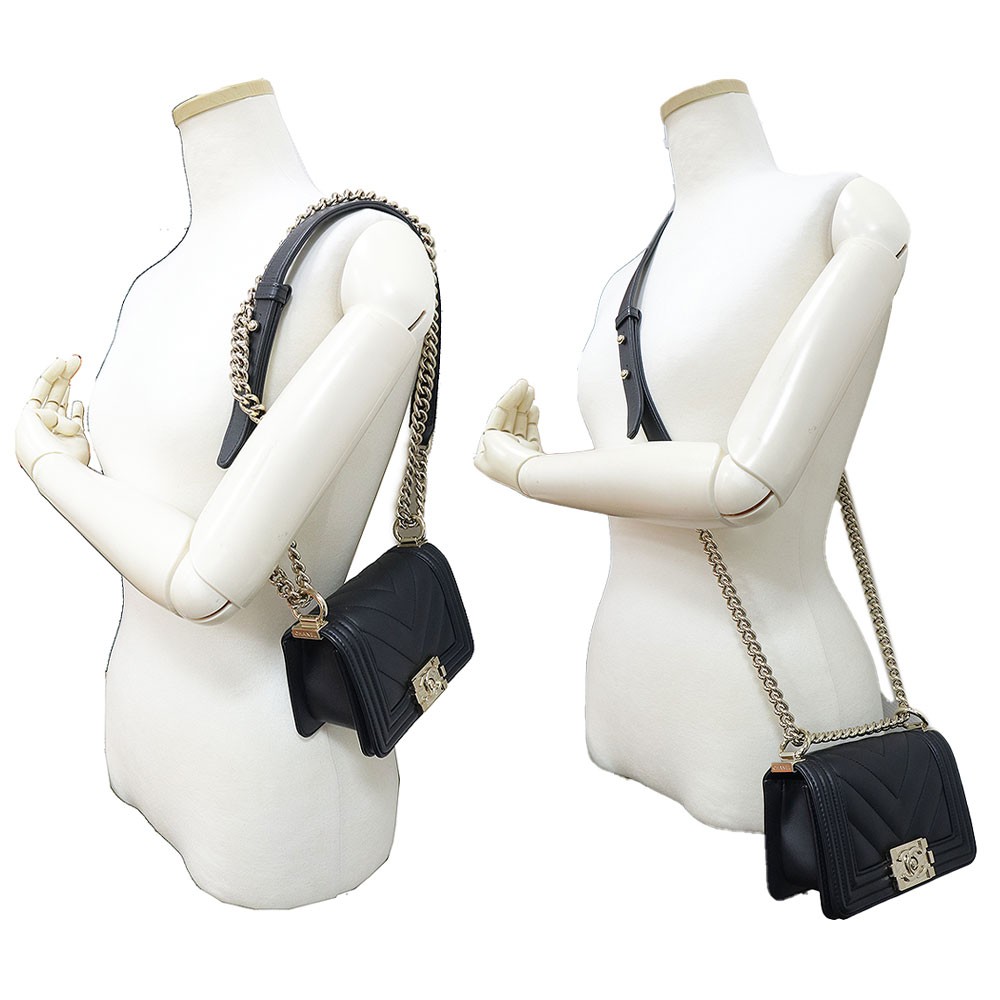 CHANEL Boy Chanel Chevron VStitch Chain Mini Shoulder Bag Calfskin, Black A67364