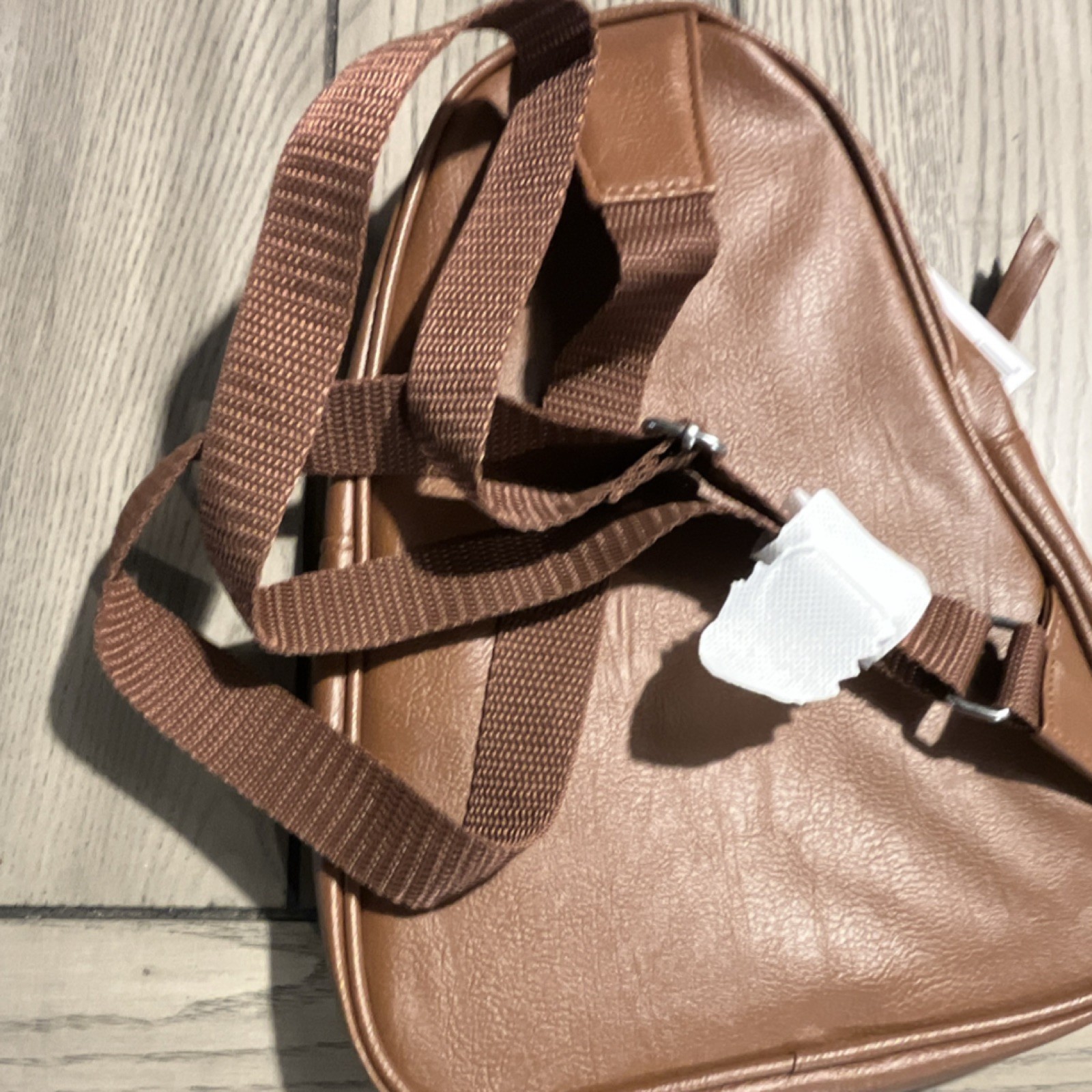 Just Be… Brown Small Mini Backpack, Zip Closure, Detachable Strap, Silver
