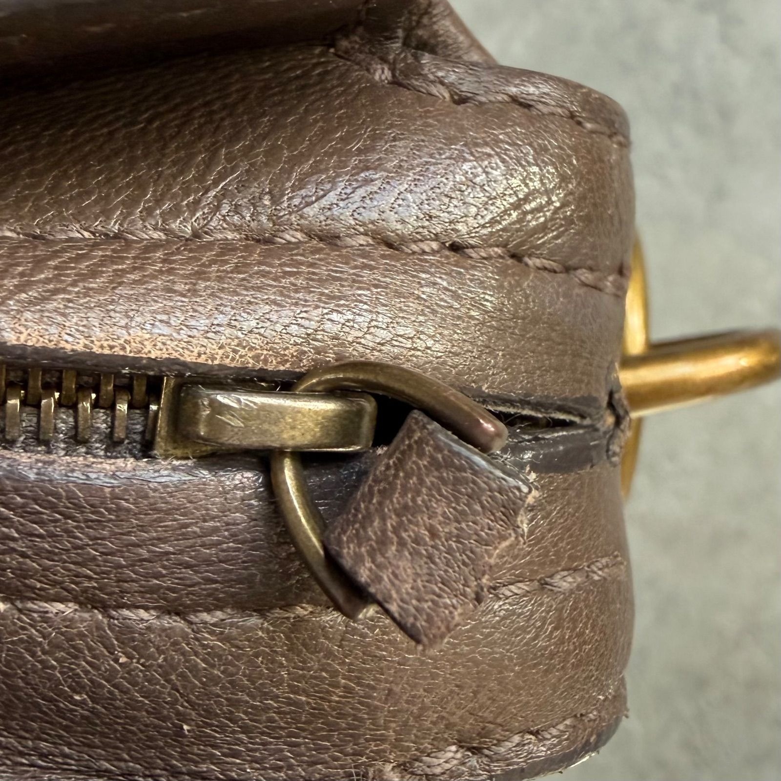 Bottega Veneta Intrecciato Brown Leather Shoulder Bag Antique Gold Zip Auth Ital