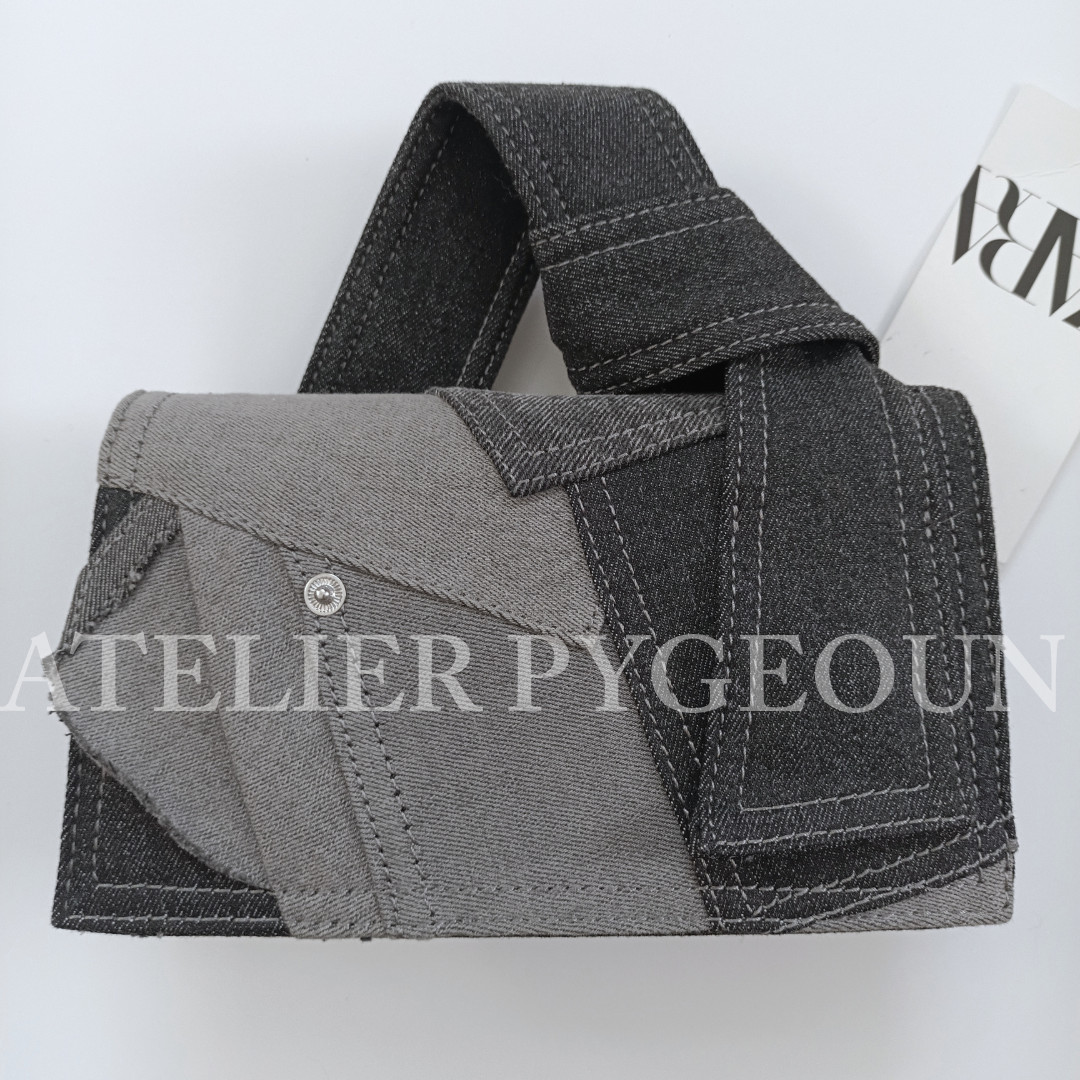 NWT ZARA Patchwork Denim Mini City Bag 4.3 x 7.5 x 2.8 inch Dark Gray 6772/210