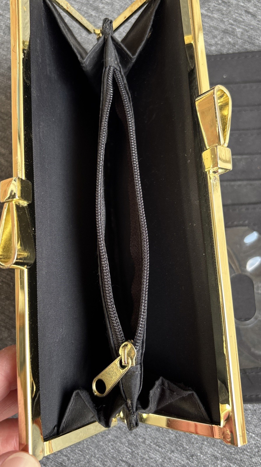 Casual Or Formal Floral Evening Clutch Wallet With Gold Bow Clasp Black Interior