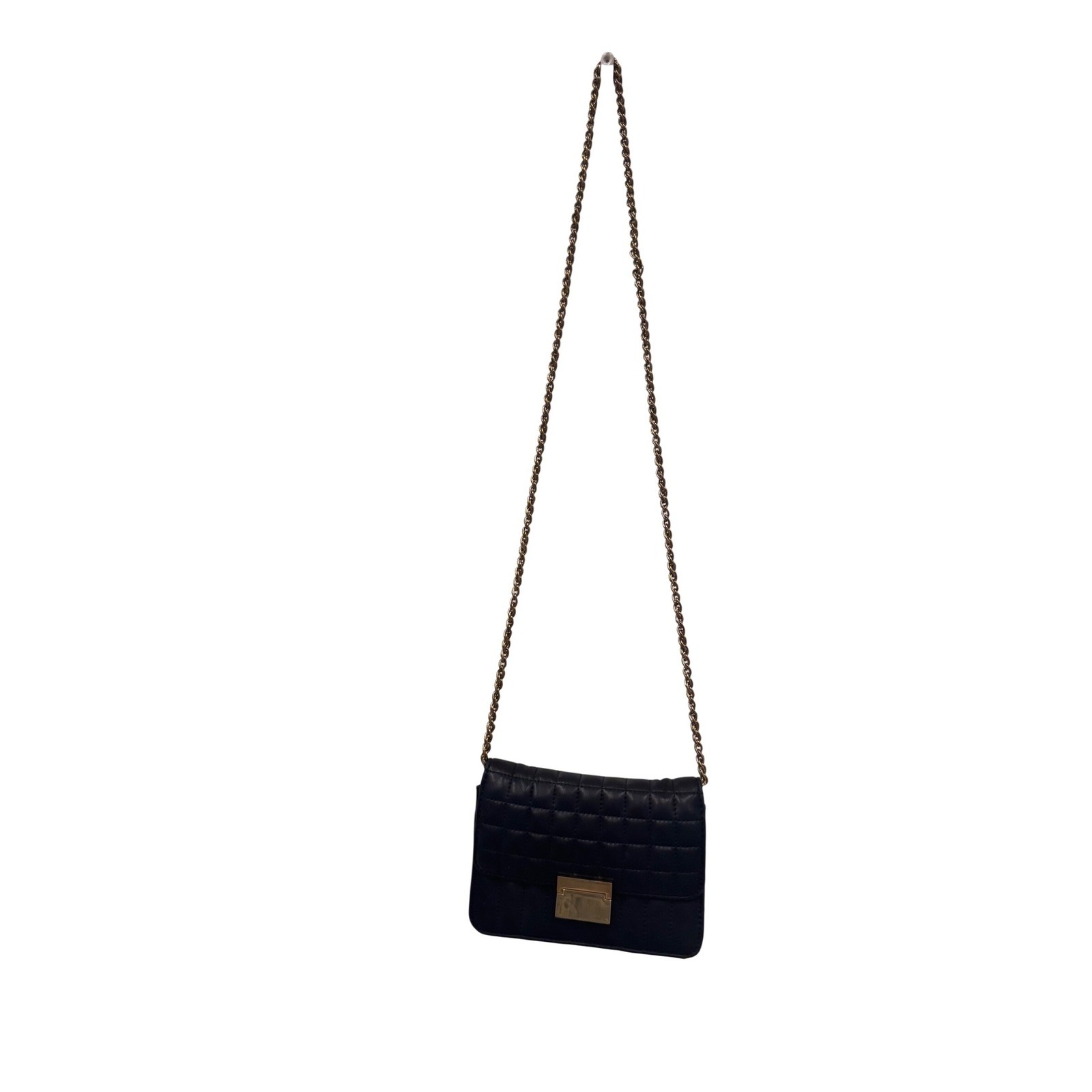 J.Crew Black Quilted Leather Crossbody Chain Strap Preloved 7.5×5.5×2″