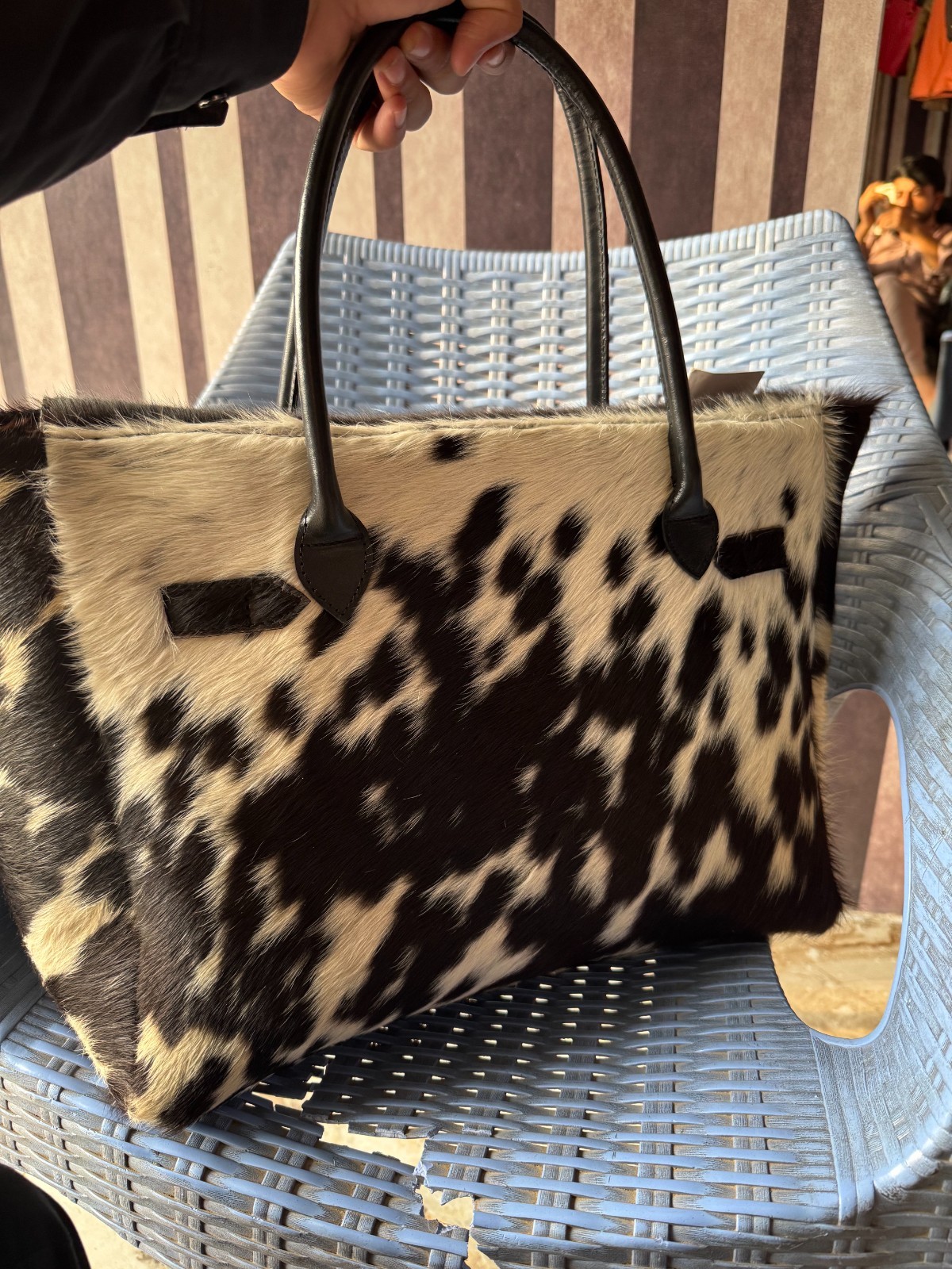 Handmade Cowhide Leather Tote Bag | Genuine Hair-On Western Style Purse