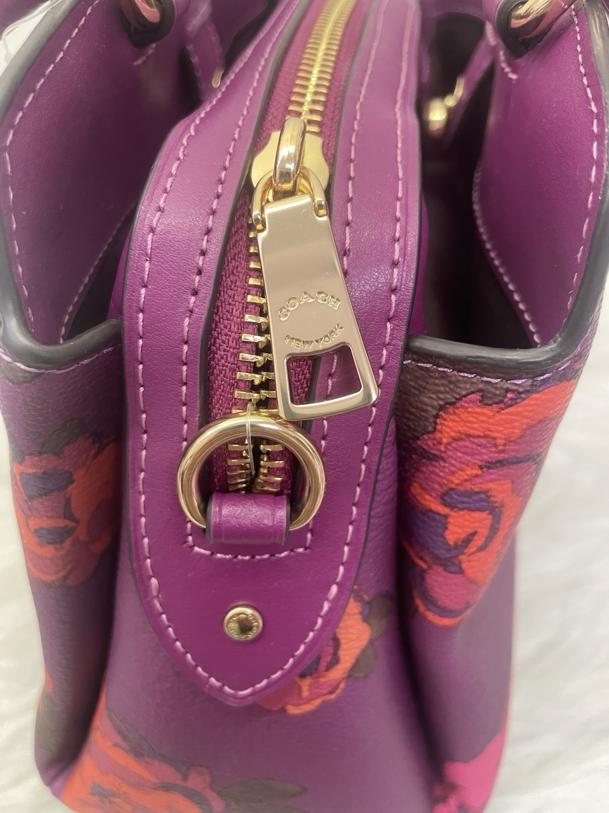 NWT Coach Mini Lillie Carryall With Jumbo Floral Print CF327 In Dark Magenta