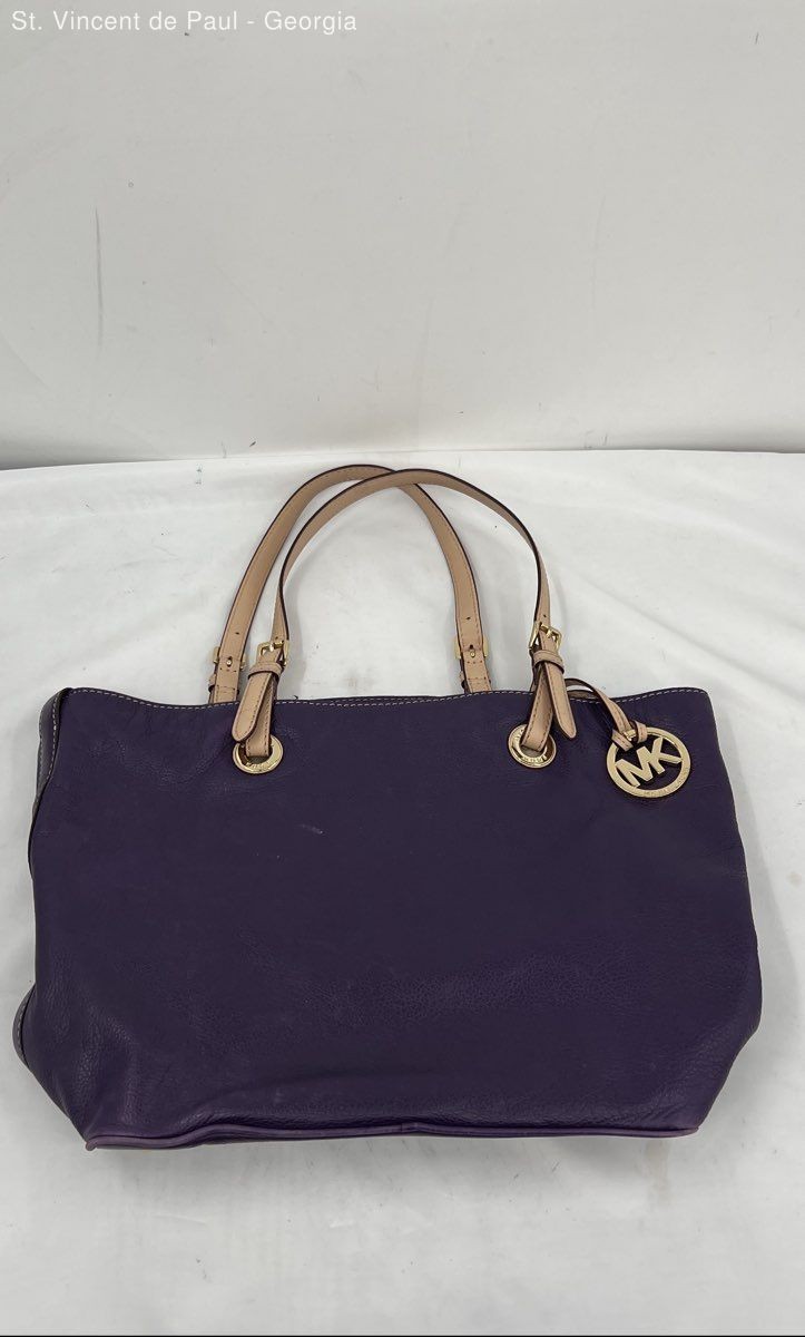 VTG Michael Kors Purple Pebbled Leather Tote Bag Purse With Bag Charm Great Cond