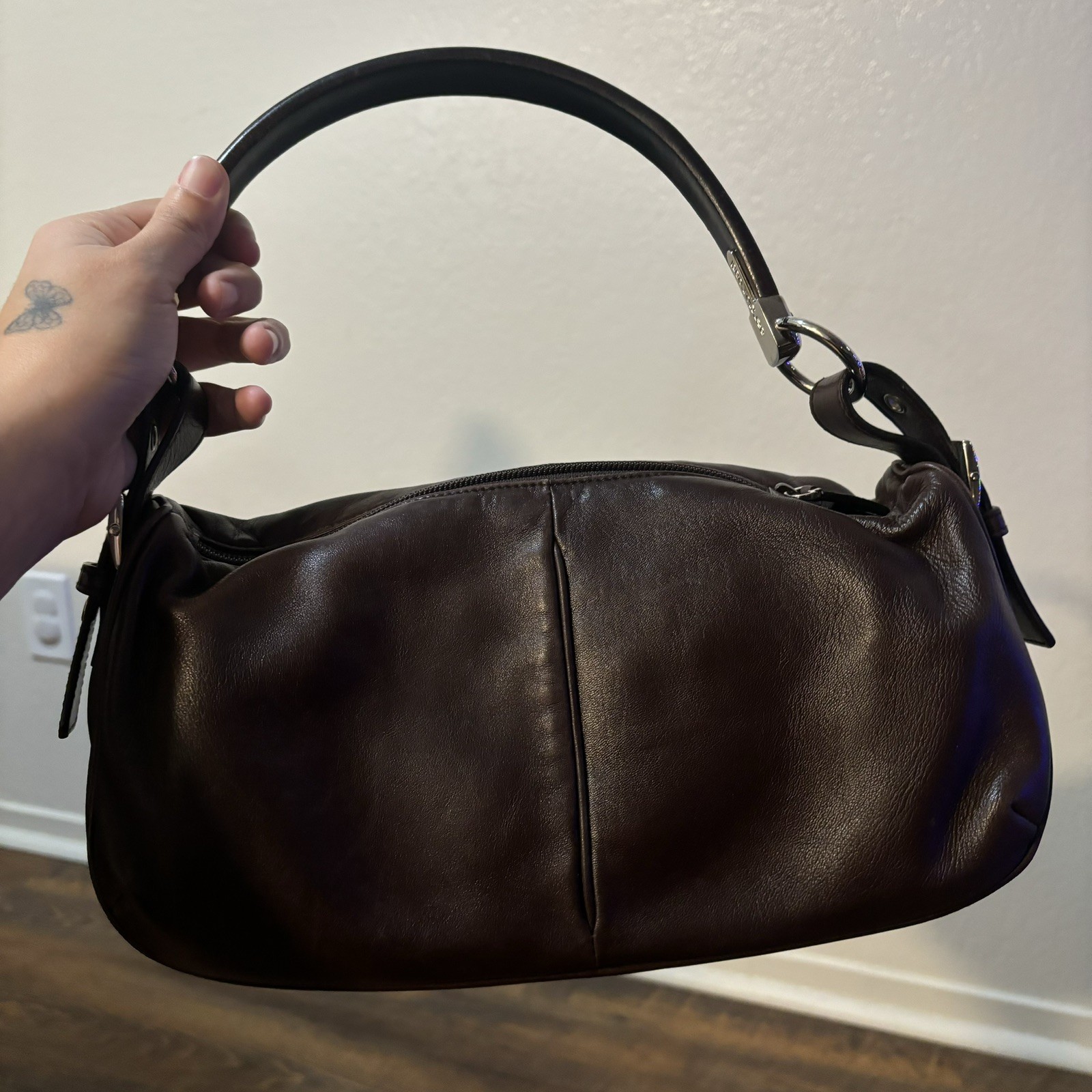 Sergio Rossi Brown Leather Hard Handle Bag Purse