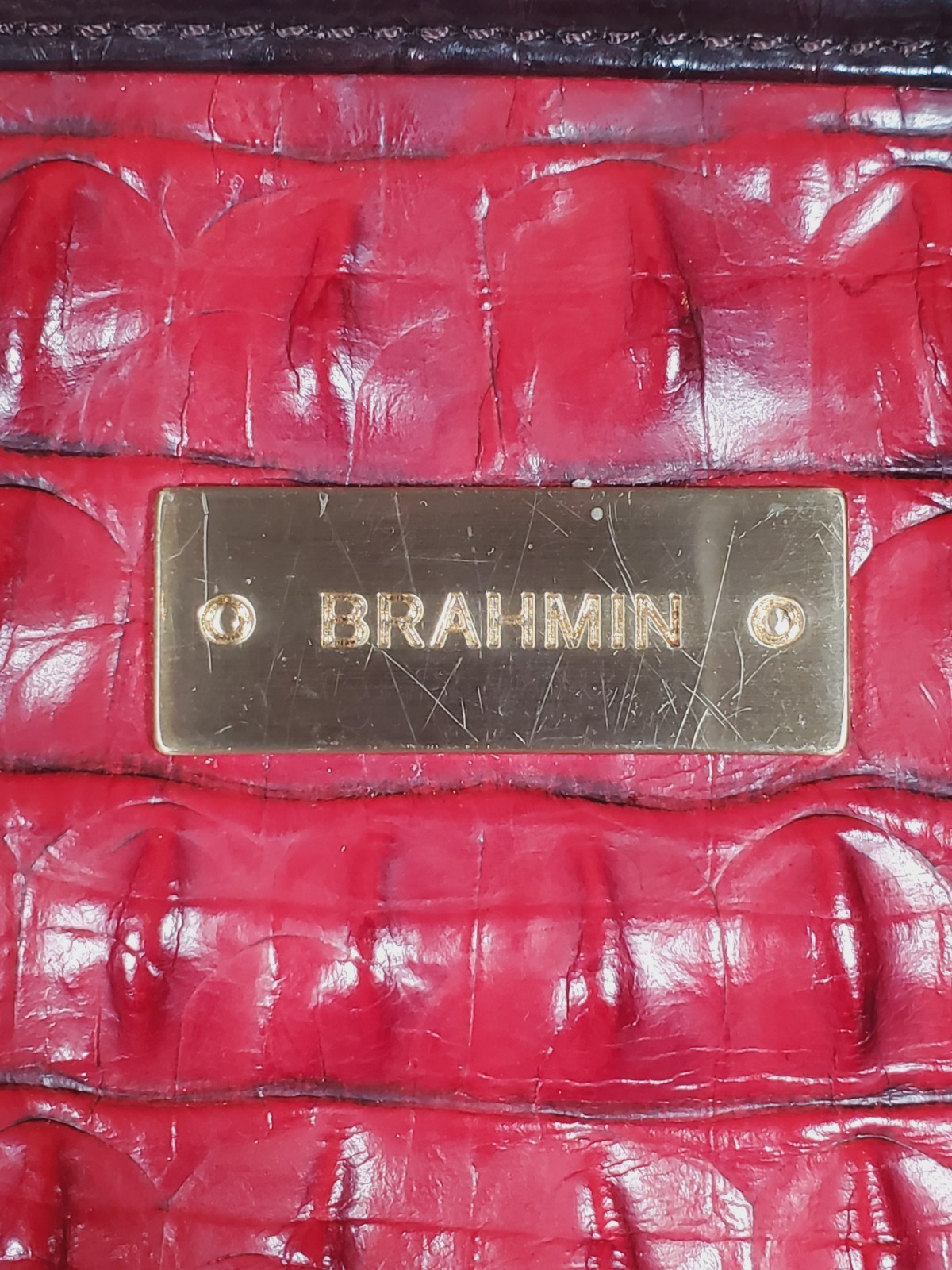 VTG Brahmin Sara Rose Ruby Red & Cocoa Brown Melbourne Leather Handbag Tasseled