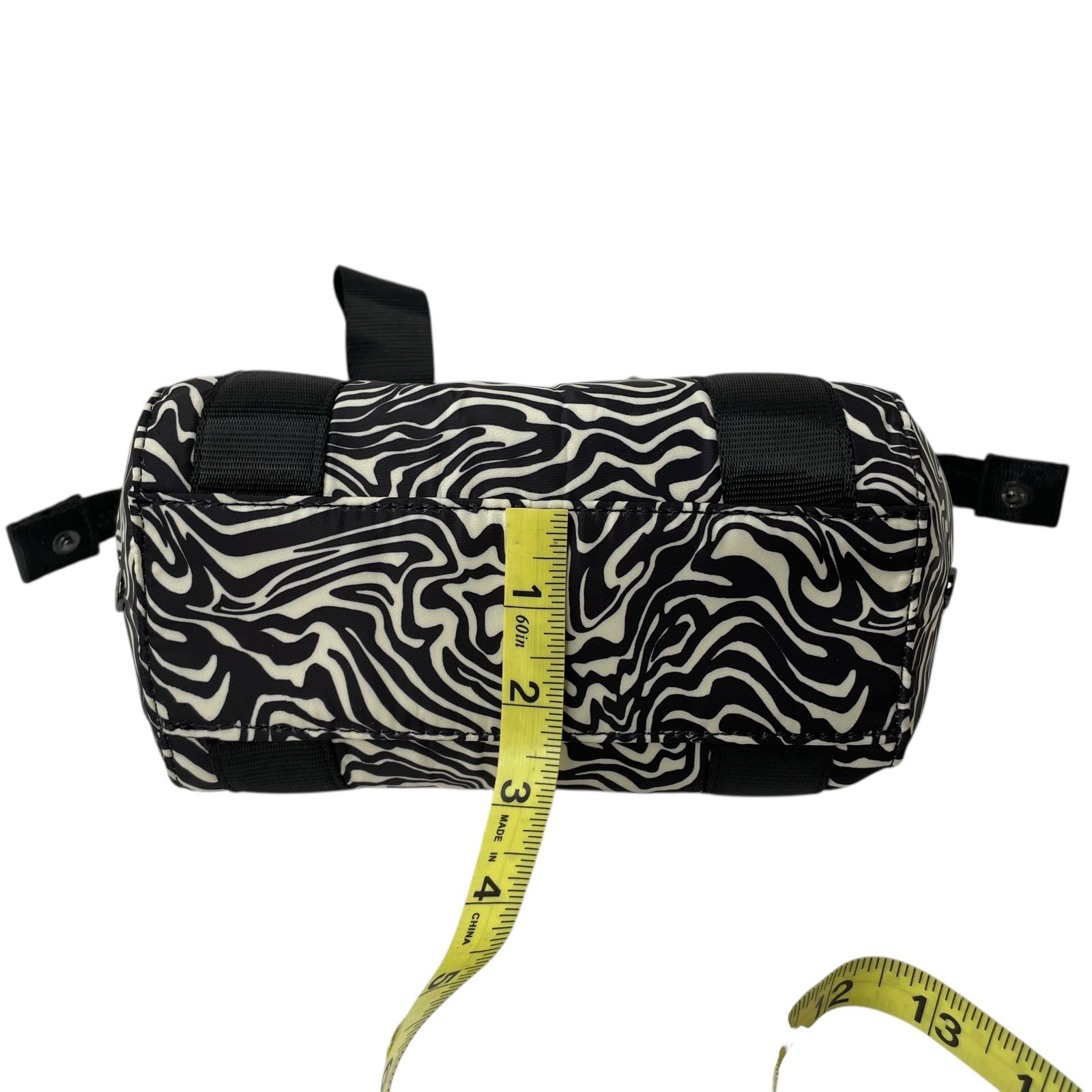 Fabletics Mini Grip Duffle Marbled Zebra Print Black Off White Gym Bag