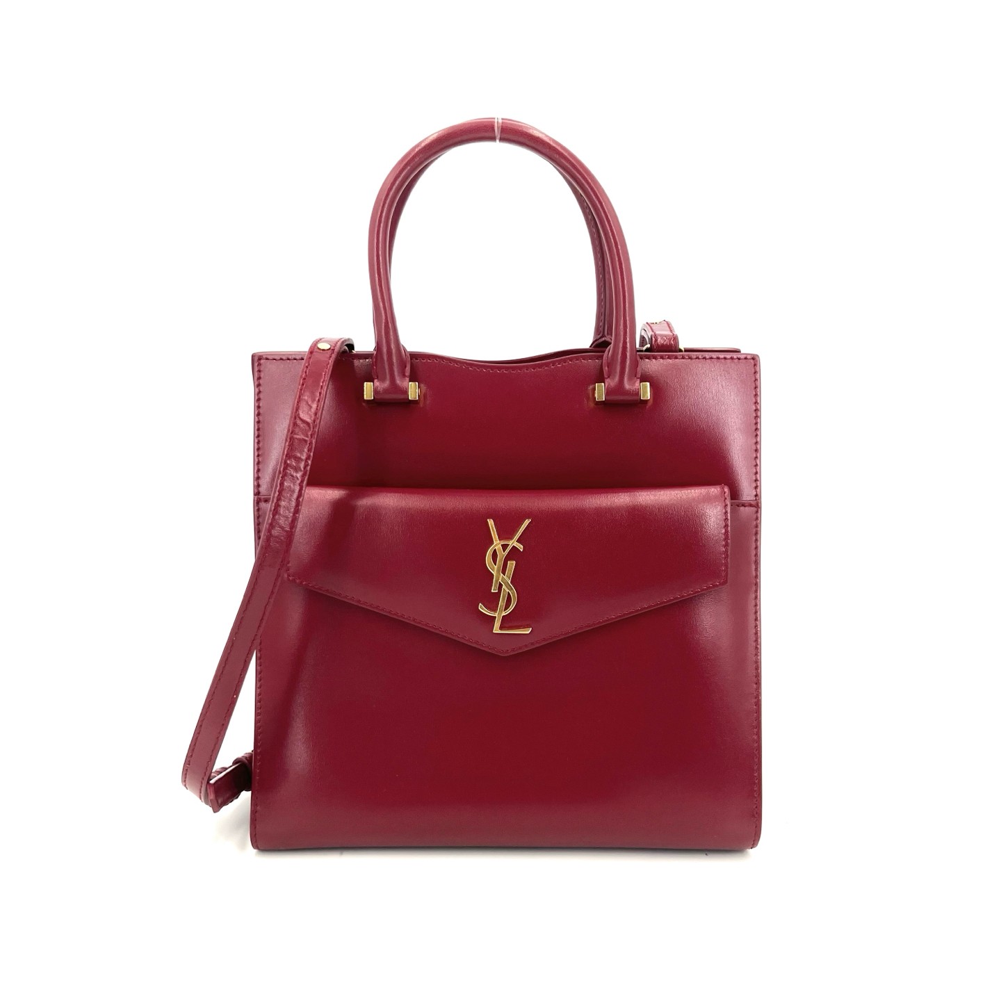 Saint Laurent Uptown Small Burgundy Red Smooth Calfskin Crossbody Bag US Ship