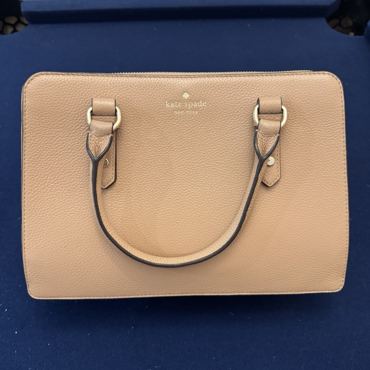 Kate Spade New York Beige Pebbled Medium Satchel Top Handle Detachable Strap