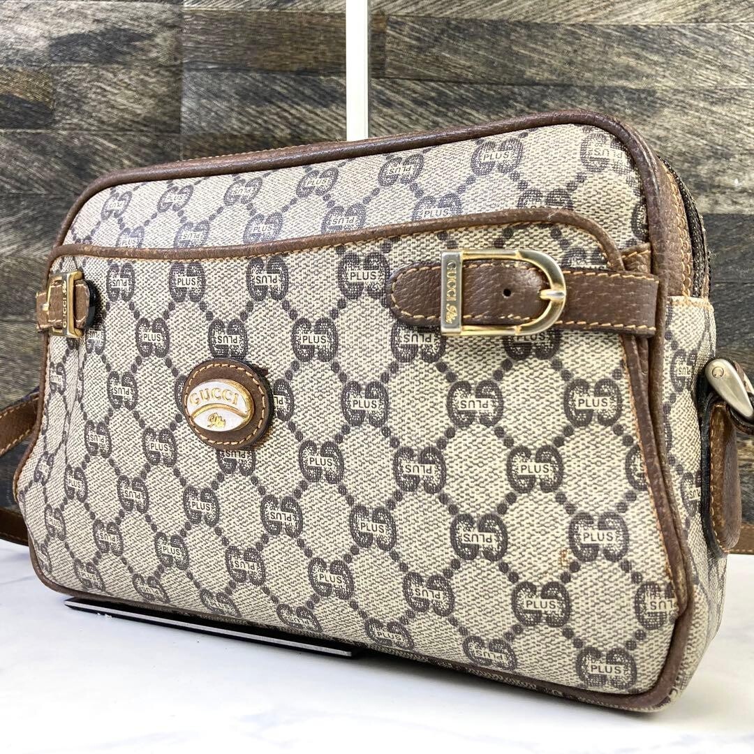 GUCCI PLUS GG Pattern PVC Leather Crossbody Shoulder Bag Auth