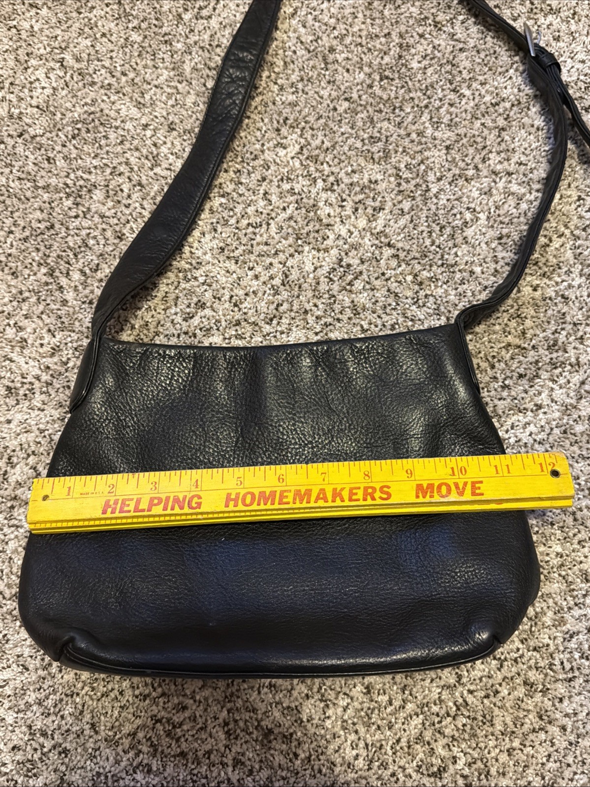STONE Mountain Black Soft Leather Shoulder Bag With Adjustable Strap 11″ X 9.5″