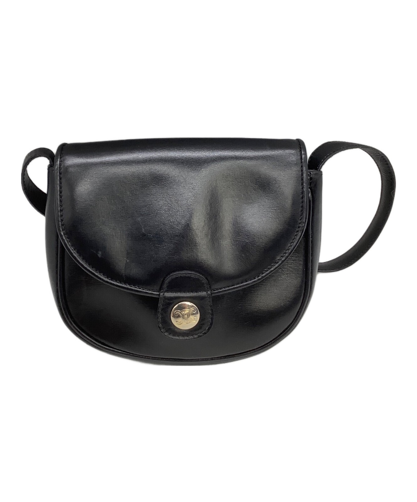 CELINE Logo Button Flap Shoulder bag Black Women’s From Japan