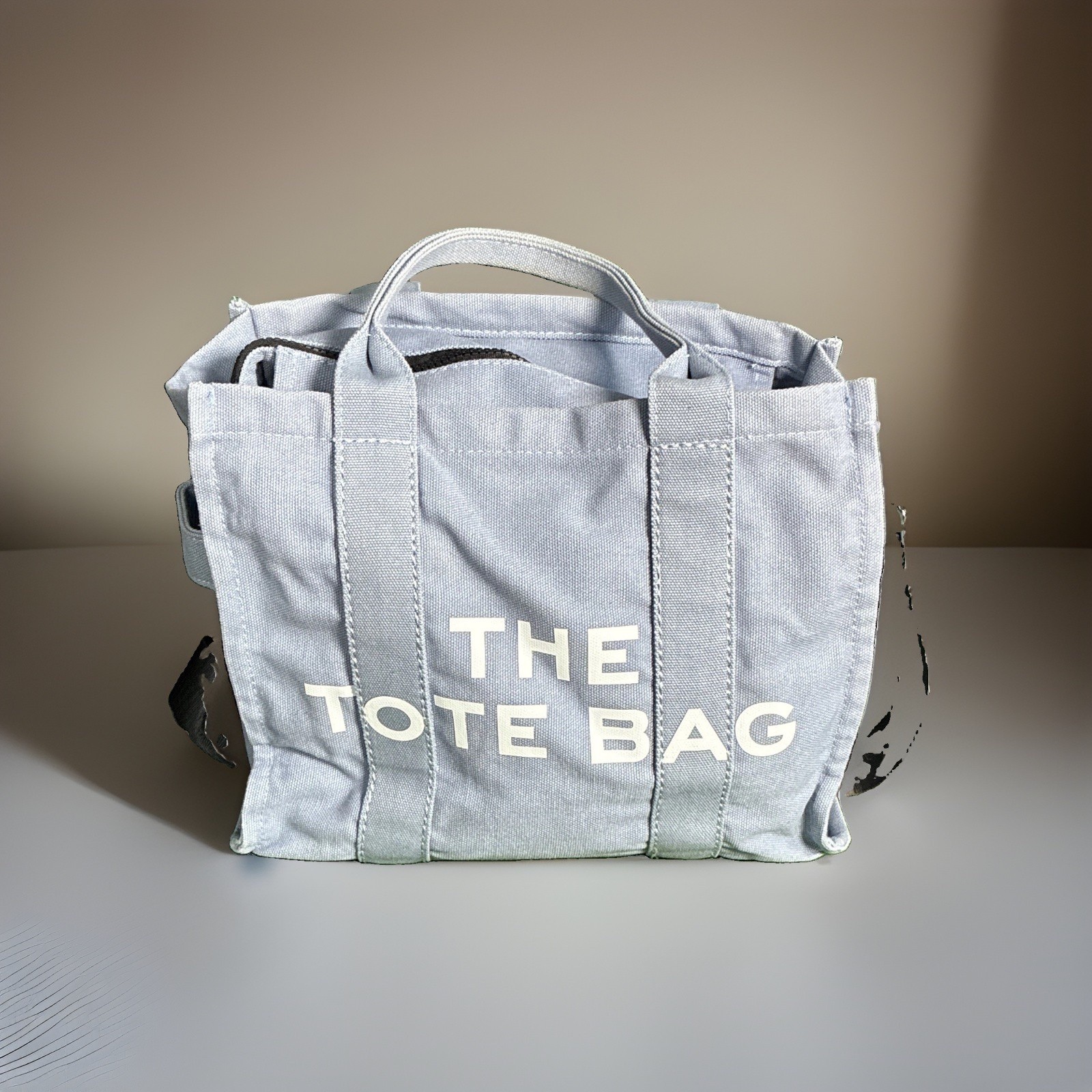 The Tote Bag Light Blue Canvas Mini Tote Crossbody Shoulder Bag Detachable Strap