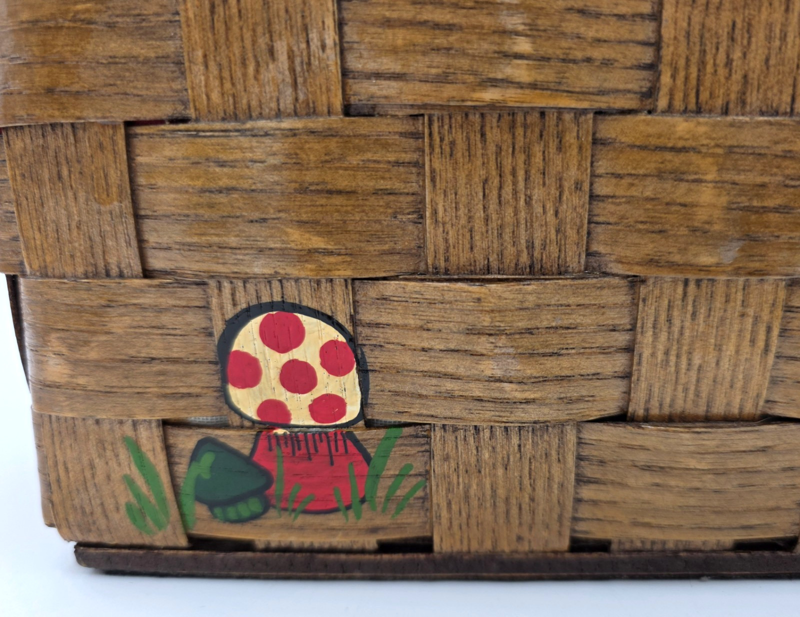 Basket Purse Caro Nan Hand Painted Mushroom Ladybug Wood VTG Stix Baer Signed