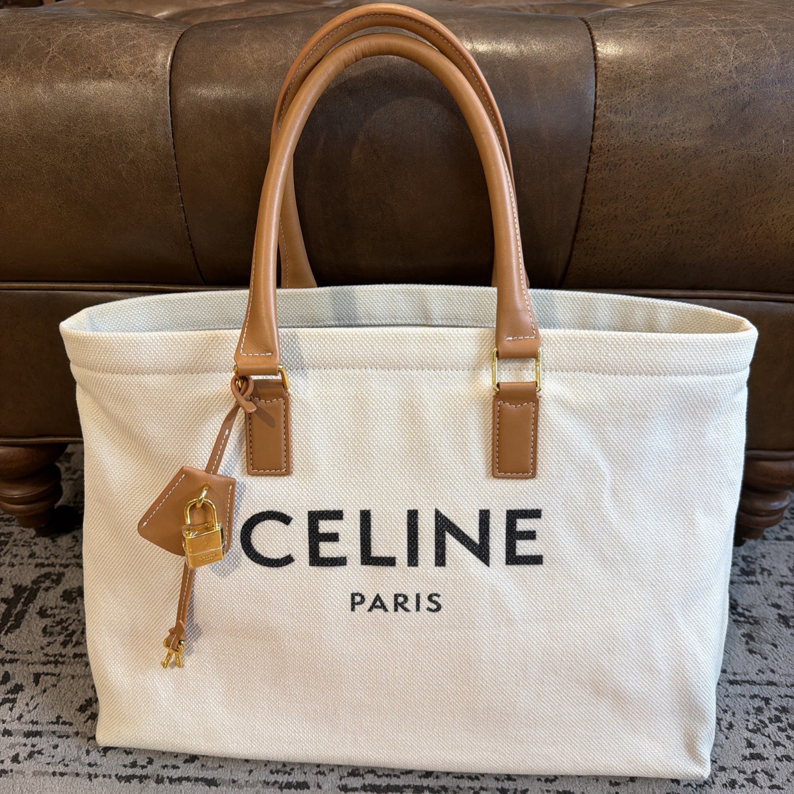 Celine Tote Bag White Ivory Cream Horizontal Cabas with Original Dust Bag