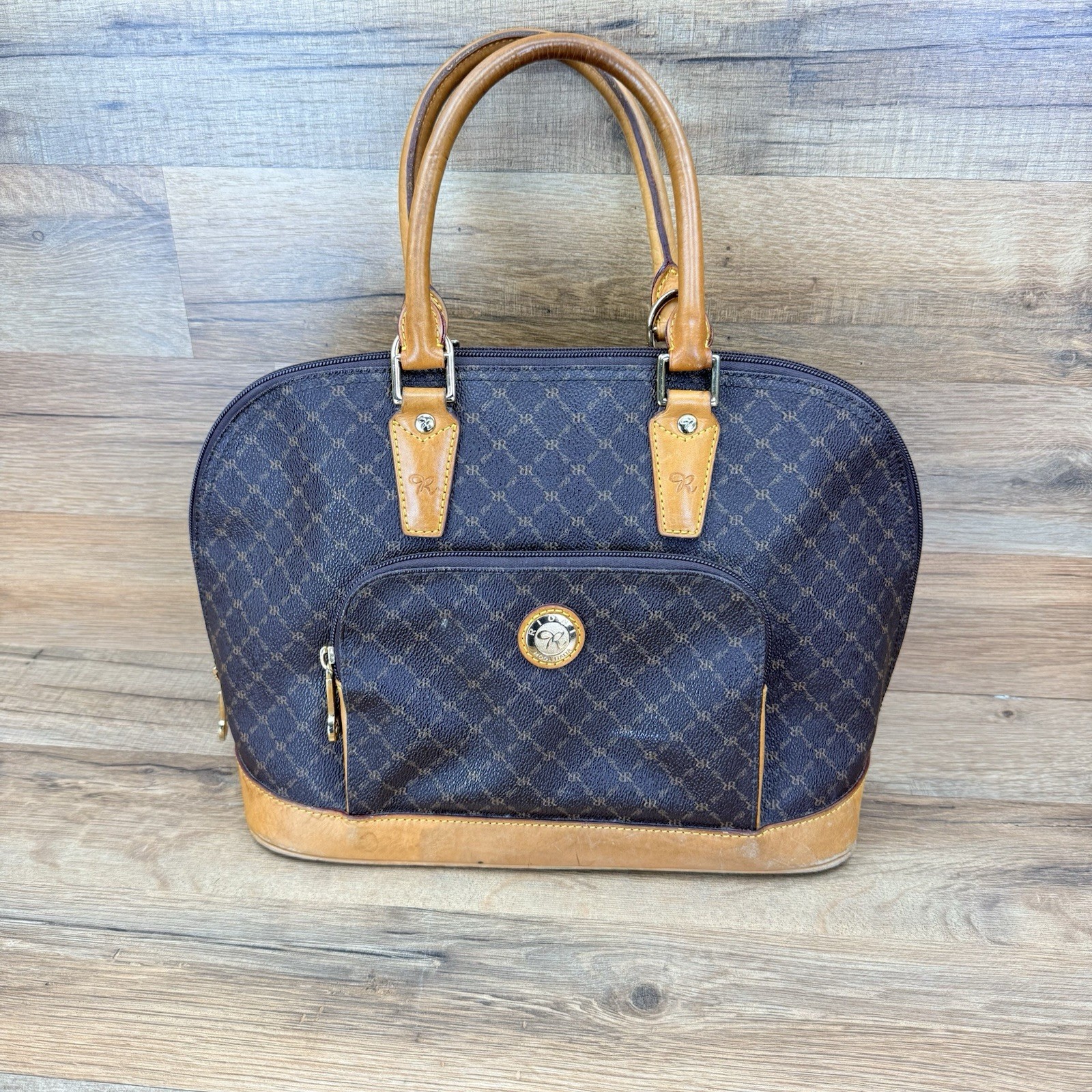 Rioni Women Brown Leather Signature Dome Satchel Handle Bag