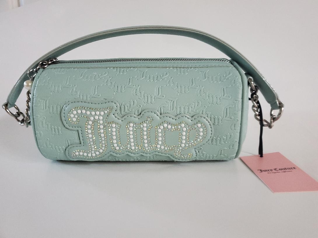Juicy Couture String of Pearls Roll Bag Barrel Handbag Pastel Turquoise NWT