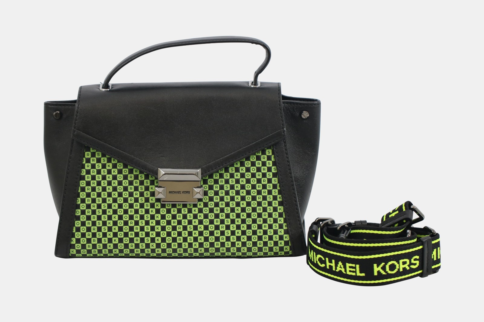 Michael Kors Whitney Medium Top Handle Crossbody – Acid Green & Black Logo