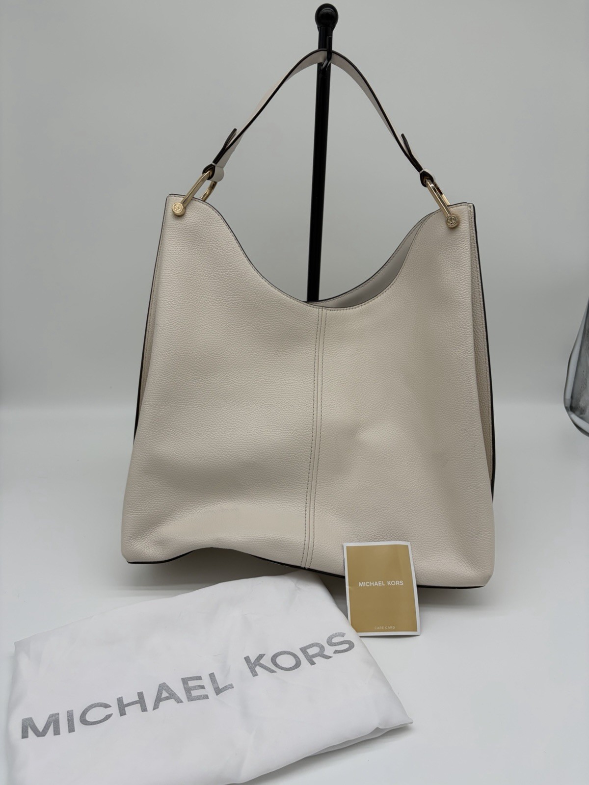 Michael Kors Large Cream Pebbled Hobo Shoulder Slouch Bag Gold Hardware