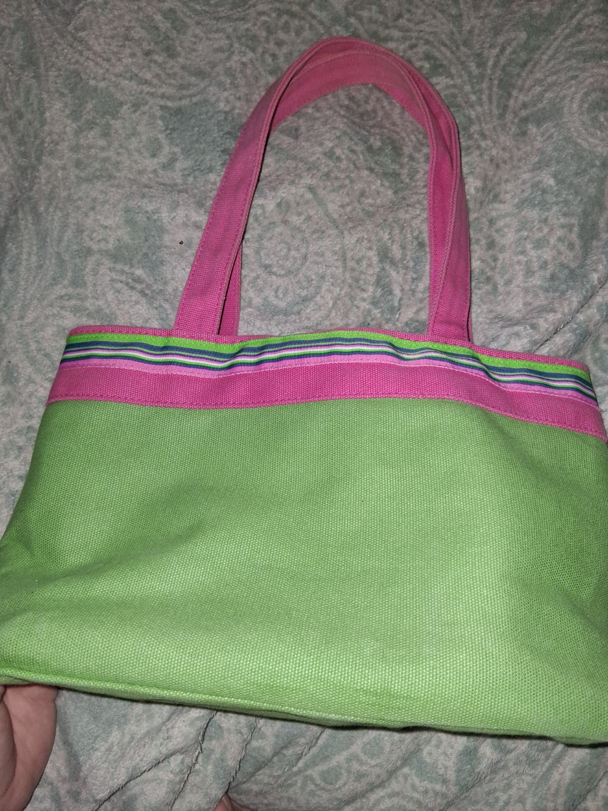 Palmetto Pouches Green & Pink Tote Snap Closure Polka Dot Lined Embroidered