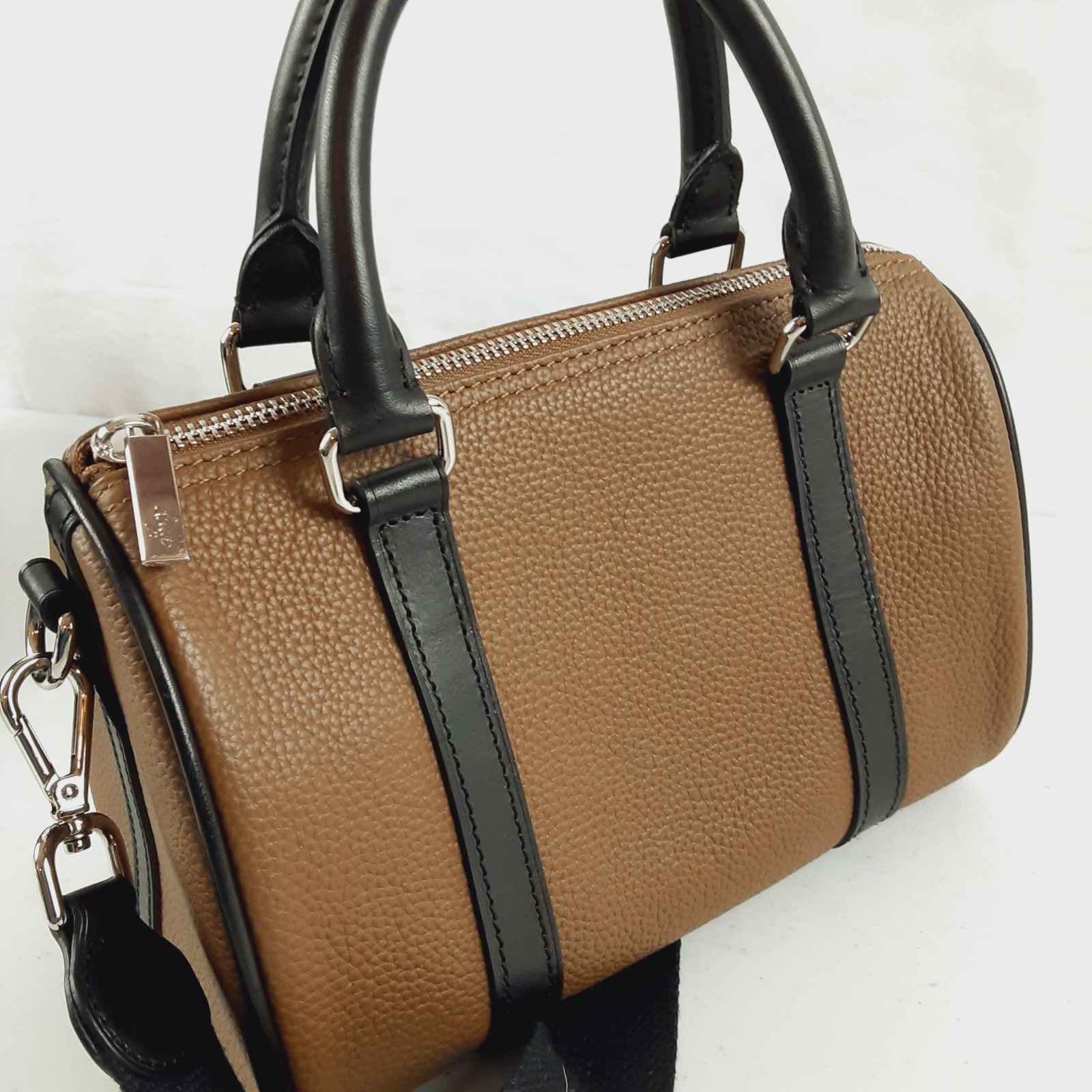 DUYP Melodie Cecile Pebbled Leather Shoulder Bag Brown & Black Satchel W/ Insert