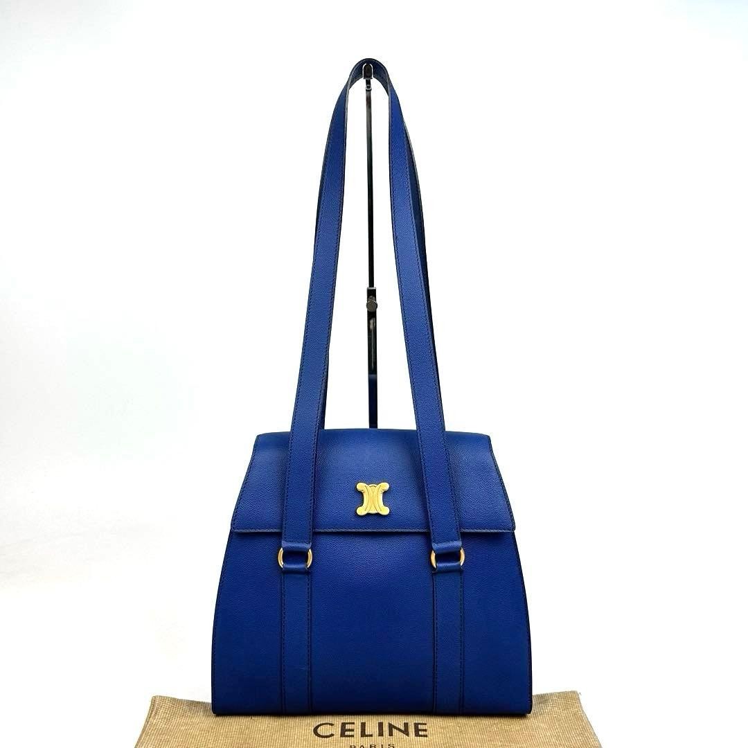 Celine Triomphe One-Shoulder Leather Crossbody Bag Blue US 9 / UK 7 Japan 071256