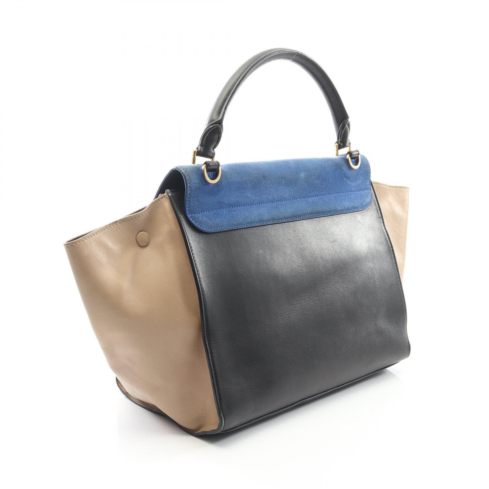 CELINE Trapeze Medium Shoulder Handbag 169542 leather Suede Black Blue Used