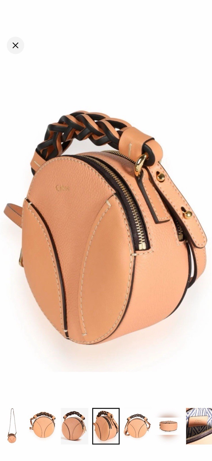 Chloé Light Brown Bloom Grained Calfskin Mini Round Daria Crossbody Bag