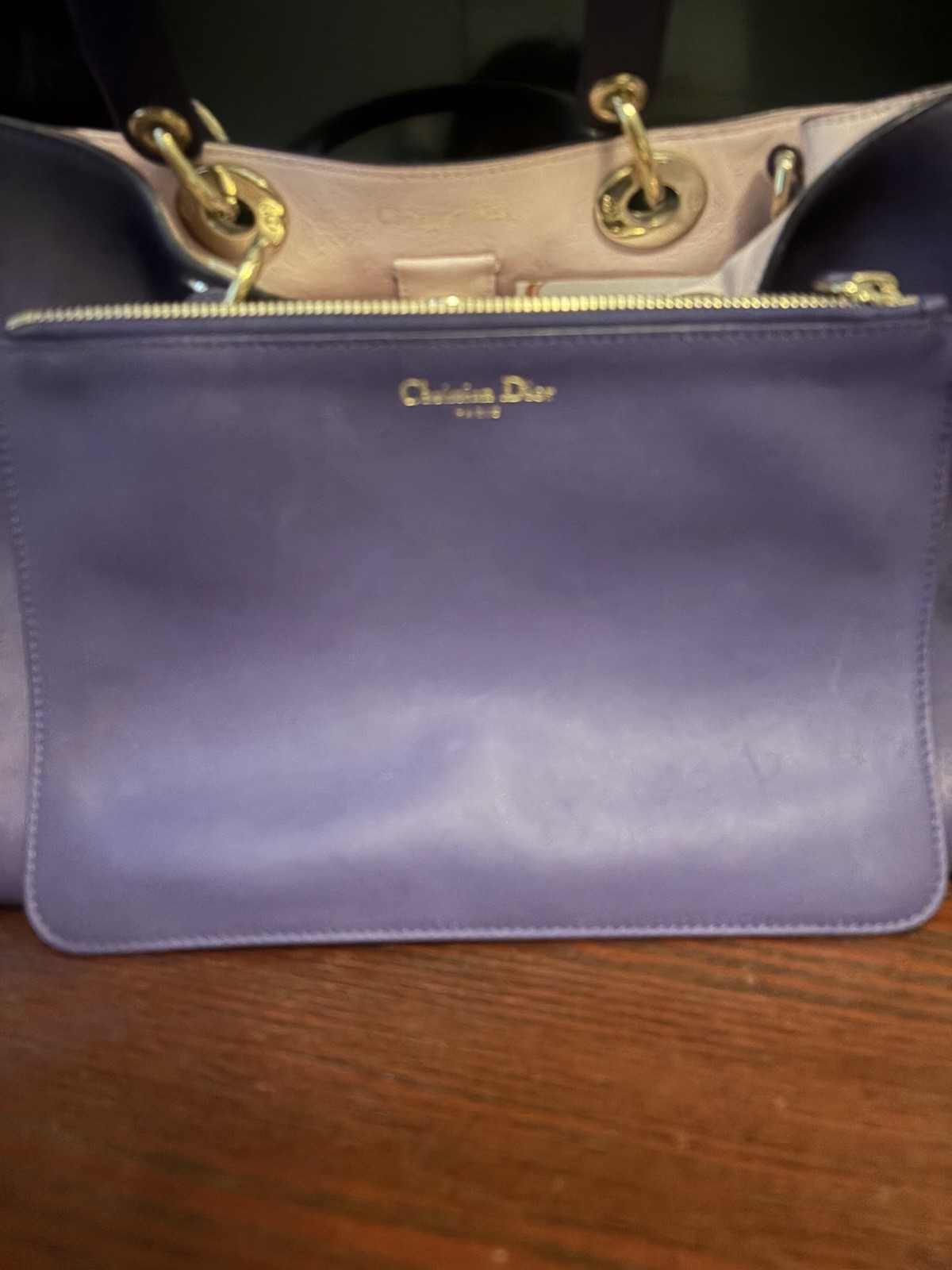 Dior Purple Medium Top Handle Bag Gold Hardware Zip Closure Detachable Strap
