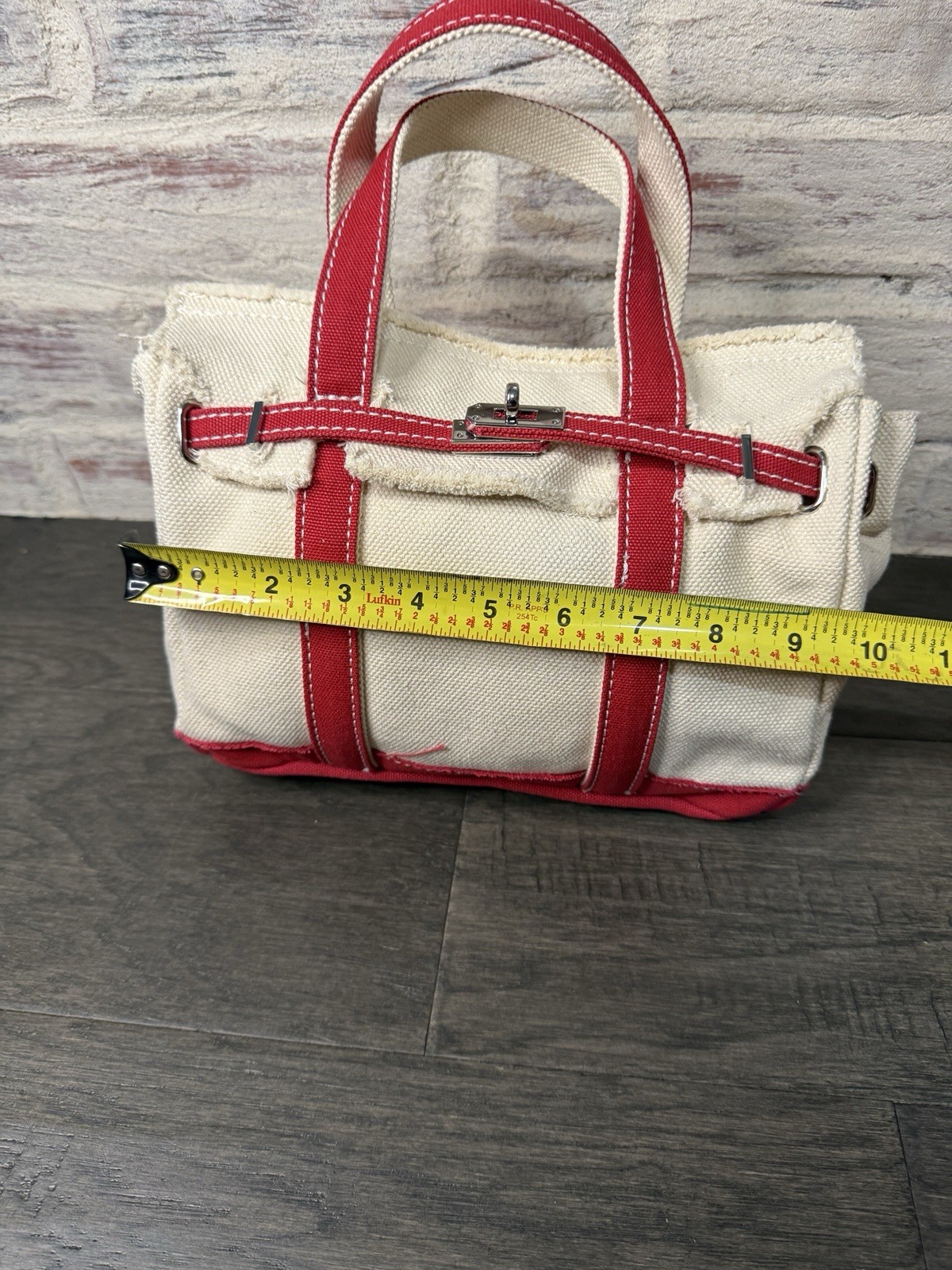 Boatkin Sunwin Madaket Small Classic Tote Turn Lock in Canvas & Red Bag