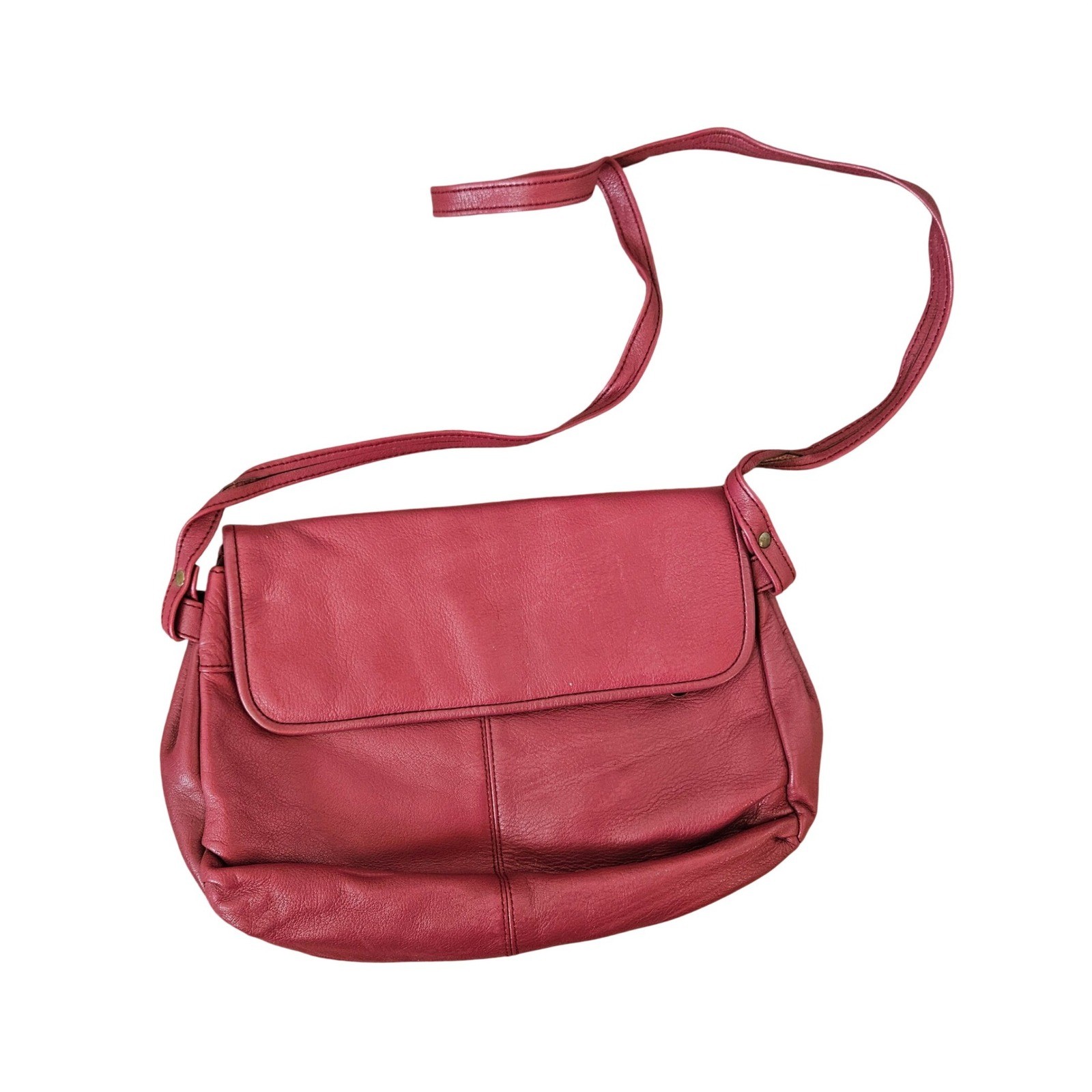 Genuine Leather Crossbody Shoulder Bag Purse Burgundy Red Flap Snap Closure