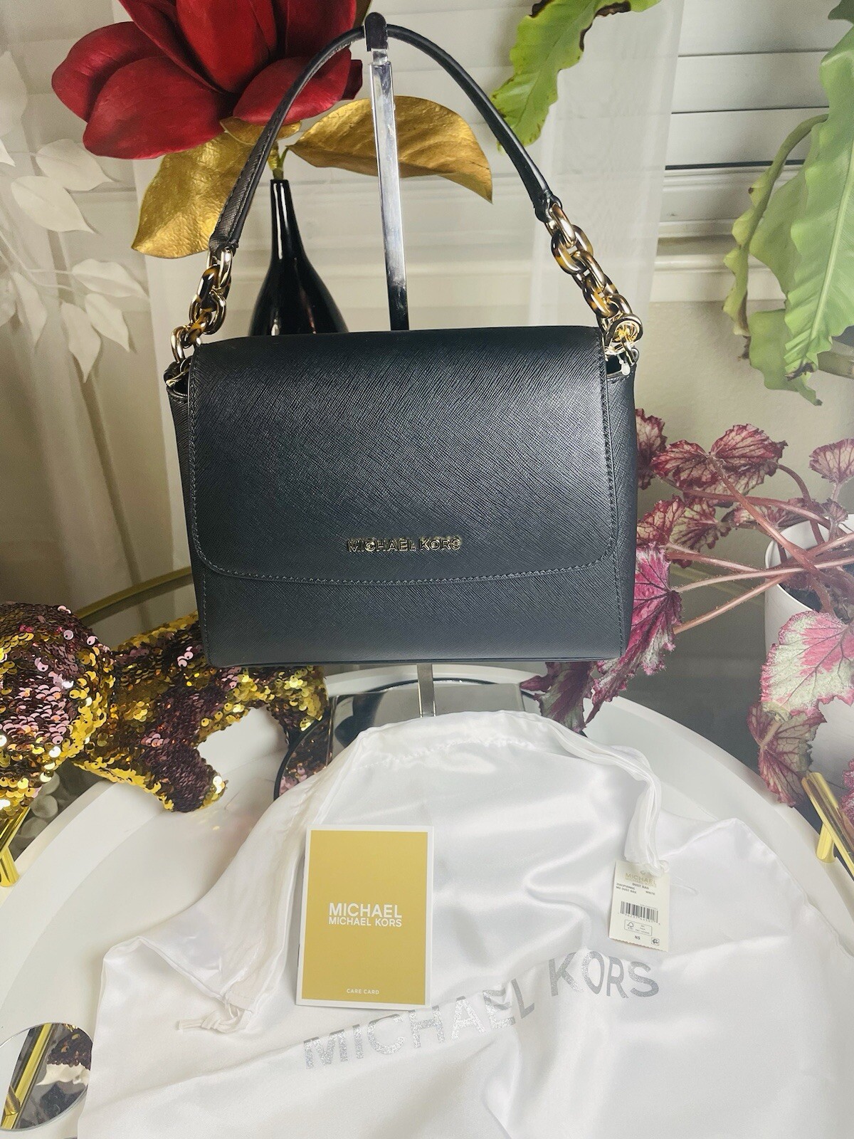 Michael Kors Sofia Small Saffiano leather Satchel Crossbody bag in black