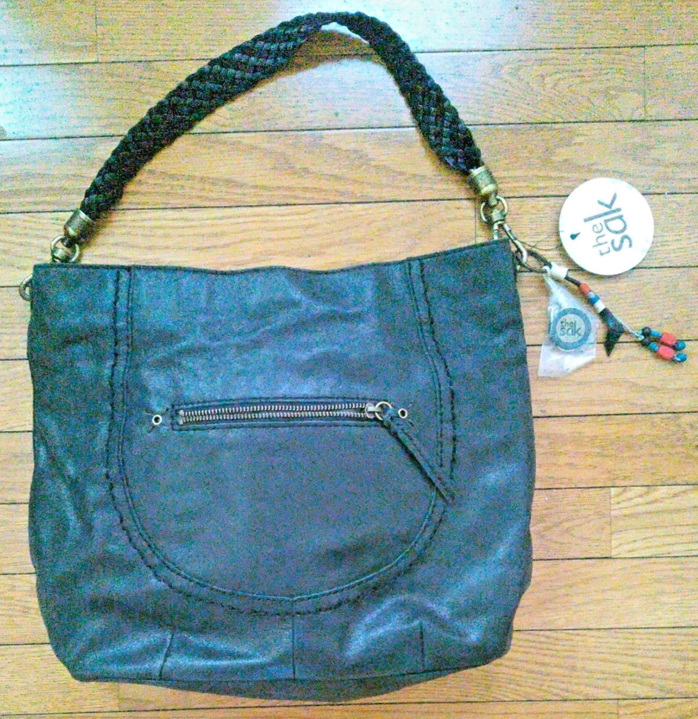 The Sak Black Indio Leather Hobo Bag w/Braided Strap – Style 106190- Brand new