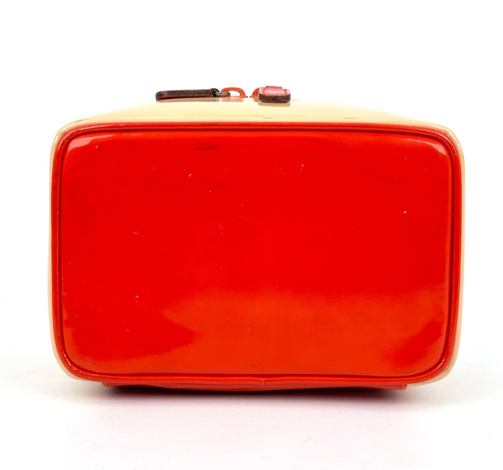 GUCCI Vanity Bag Horsebit Beige Orange Patent Leather Vintage Authentic