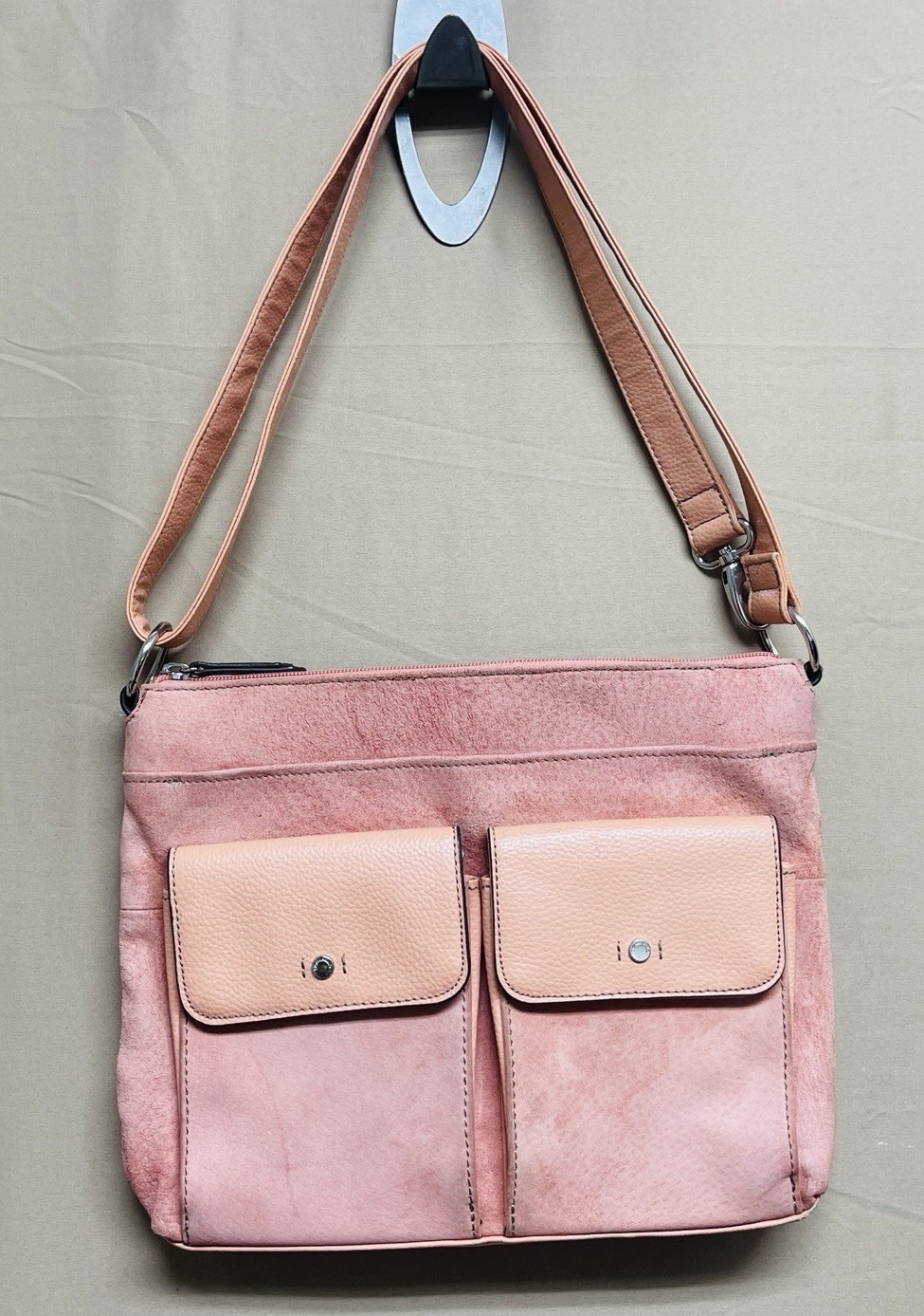 Tignanello Genuine Leather/Suede Convertible Crossbody/Shoulder Bag Purse Coral