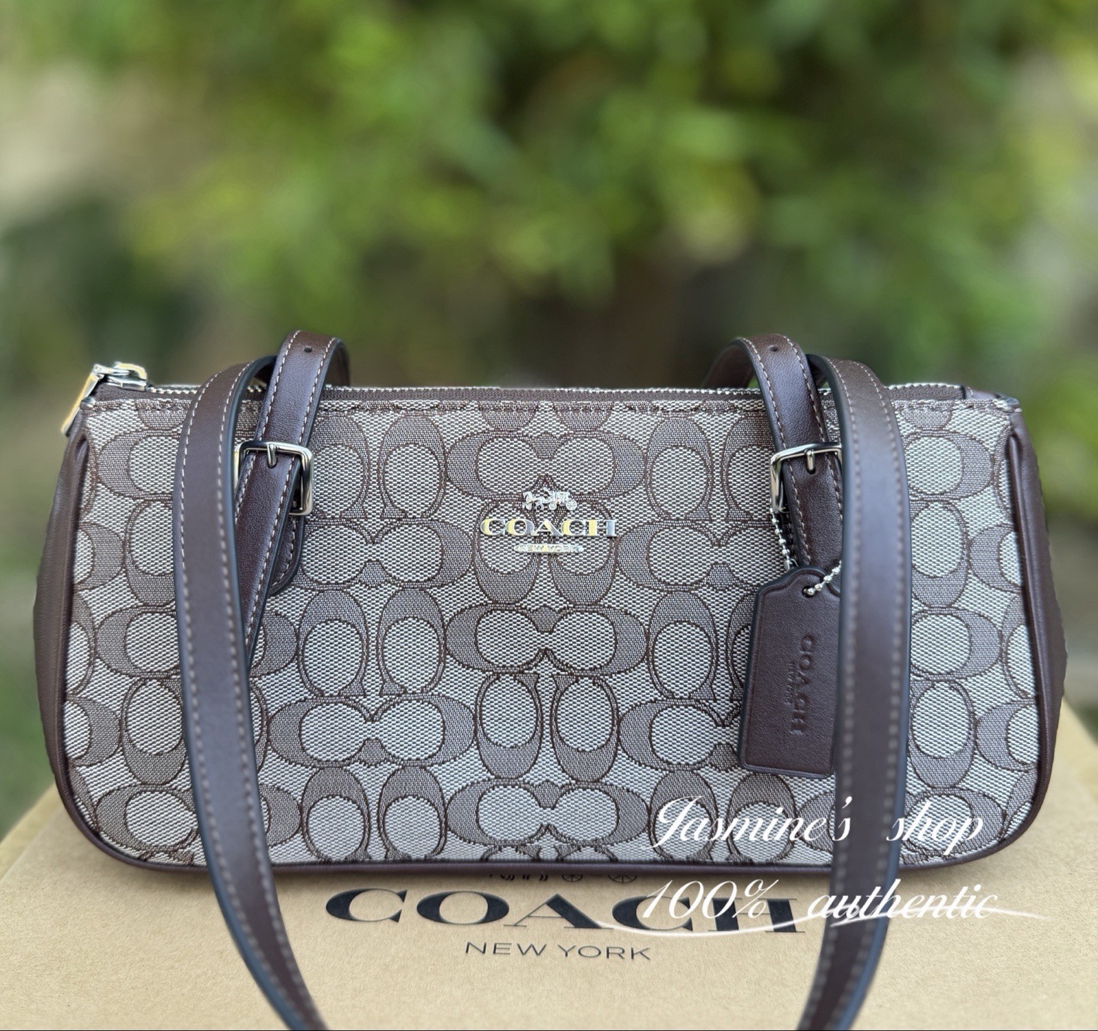 NWT Coach Asher Shoulder Bag In Signature Jacquard CBJ03 Silver/Oak/Maple
