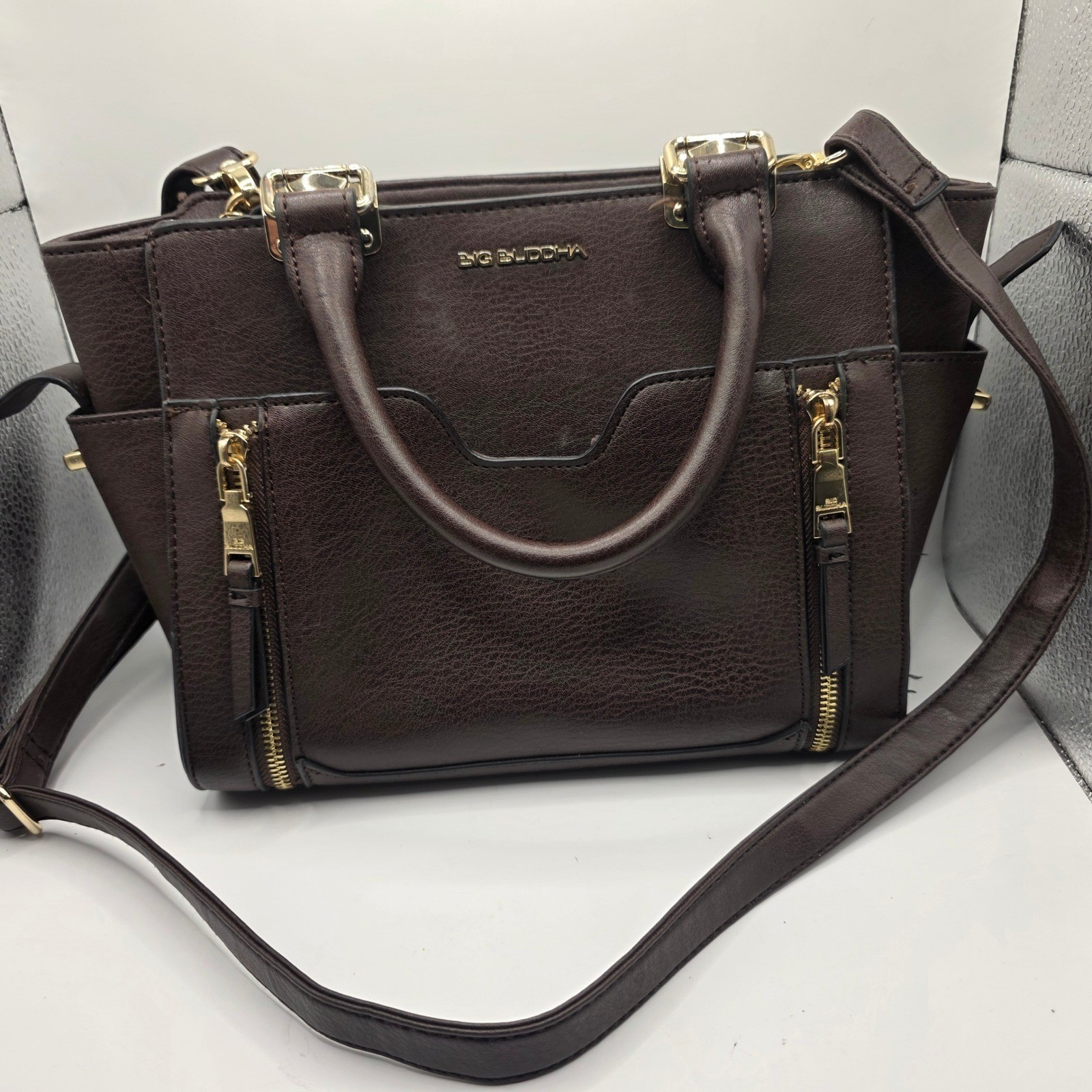 Big Buddha Womens Brown Faux Leather Satchel Crossbody Bag WBH-363