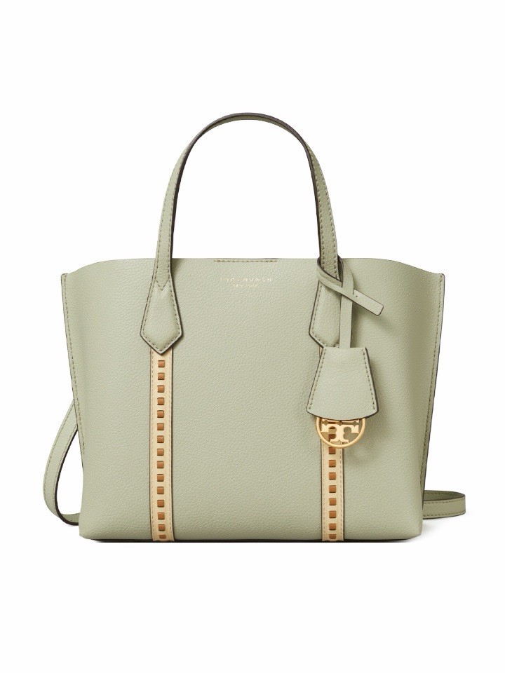 Tory Burch Perry Small Pick-Stitch Triple Compartment Tote Bag in Pine Frost
