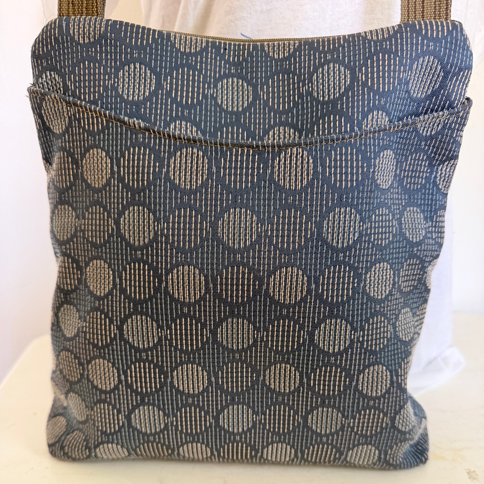 Maruca Crossbody Bag Blue Geometric Tapestry 11″x10″x3″ Handmade In Colorado