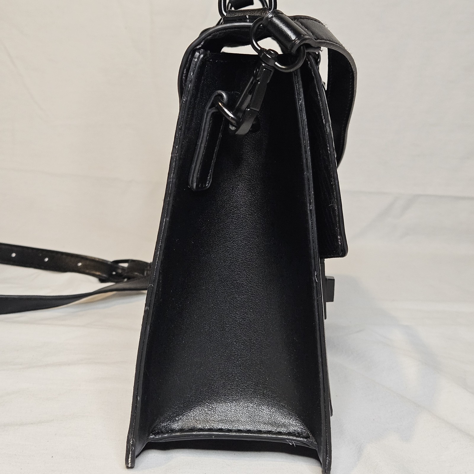 ALDO Black Crocodile Embossed Satchel Top Handle Bag Crossbody and Logo Plaque