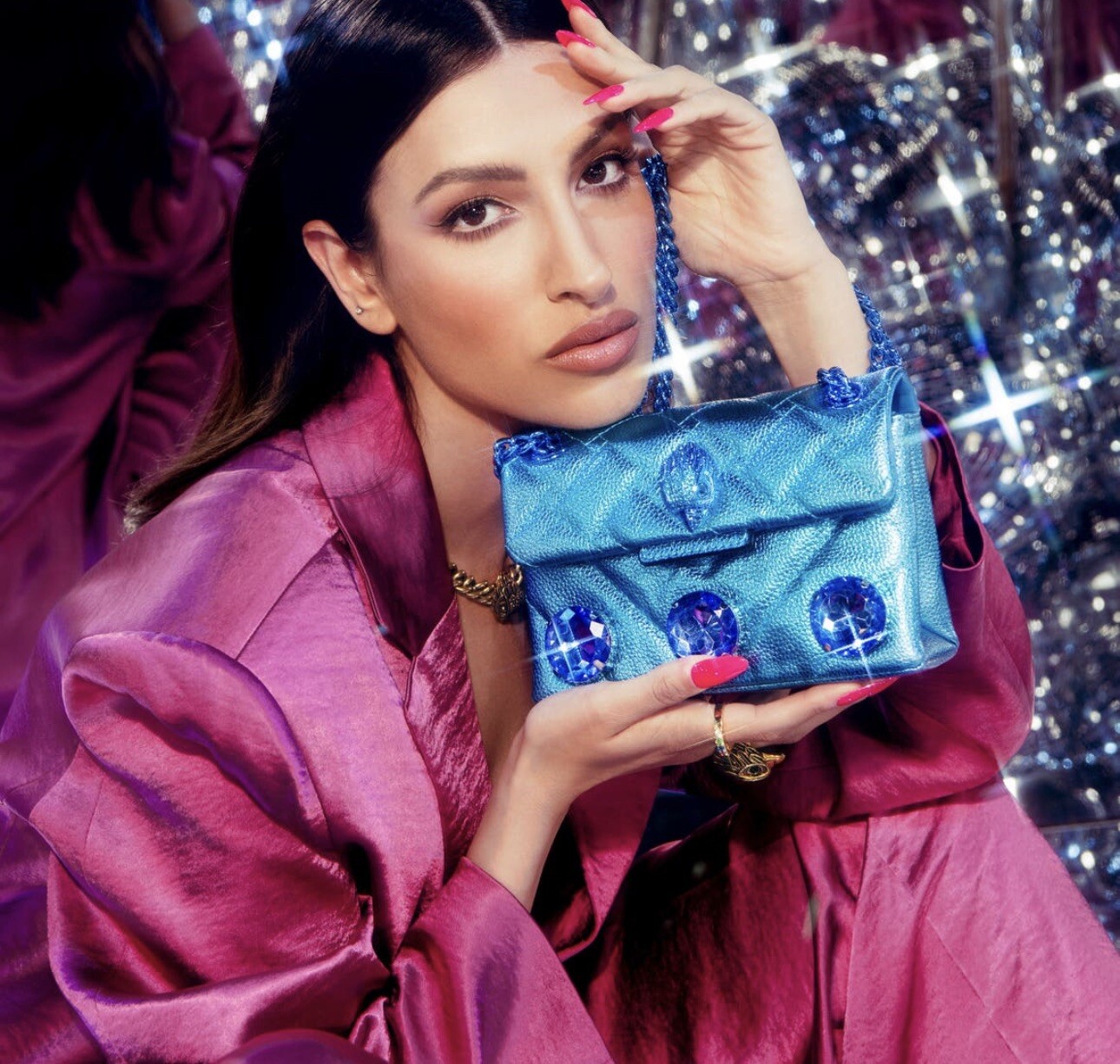 Kurt Geiger London Mini Kensington Drench Crossbody Bag Metallic Blue
