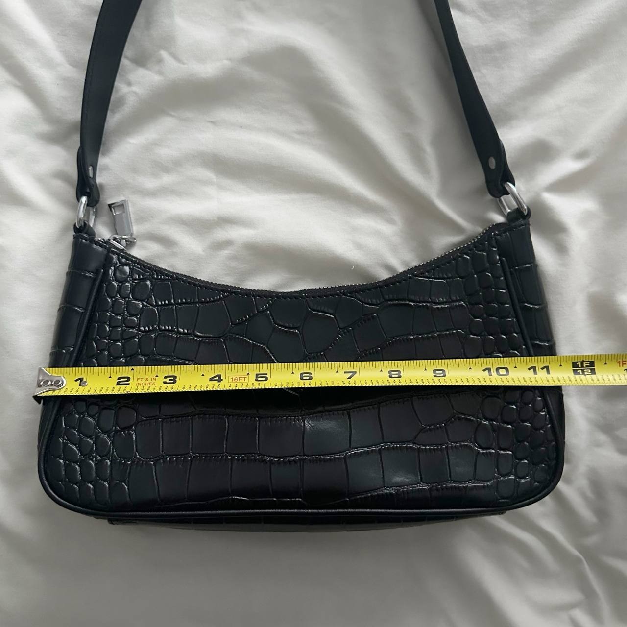 S-Zone Black Croc Embossed Genuine Cow Leather Shoulder Bag Baguette Purse Y2K